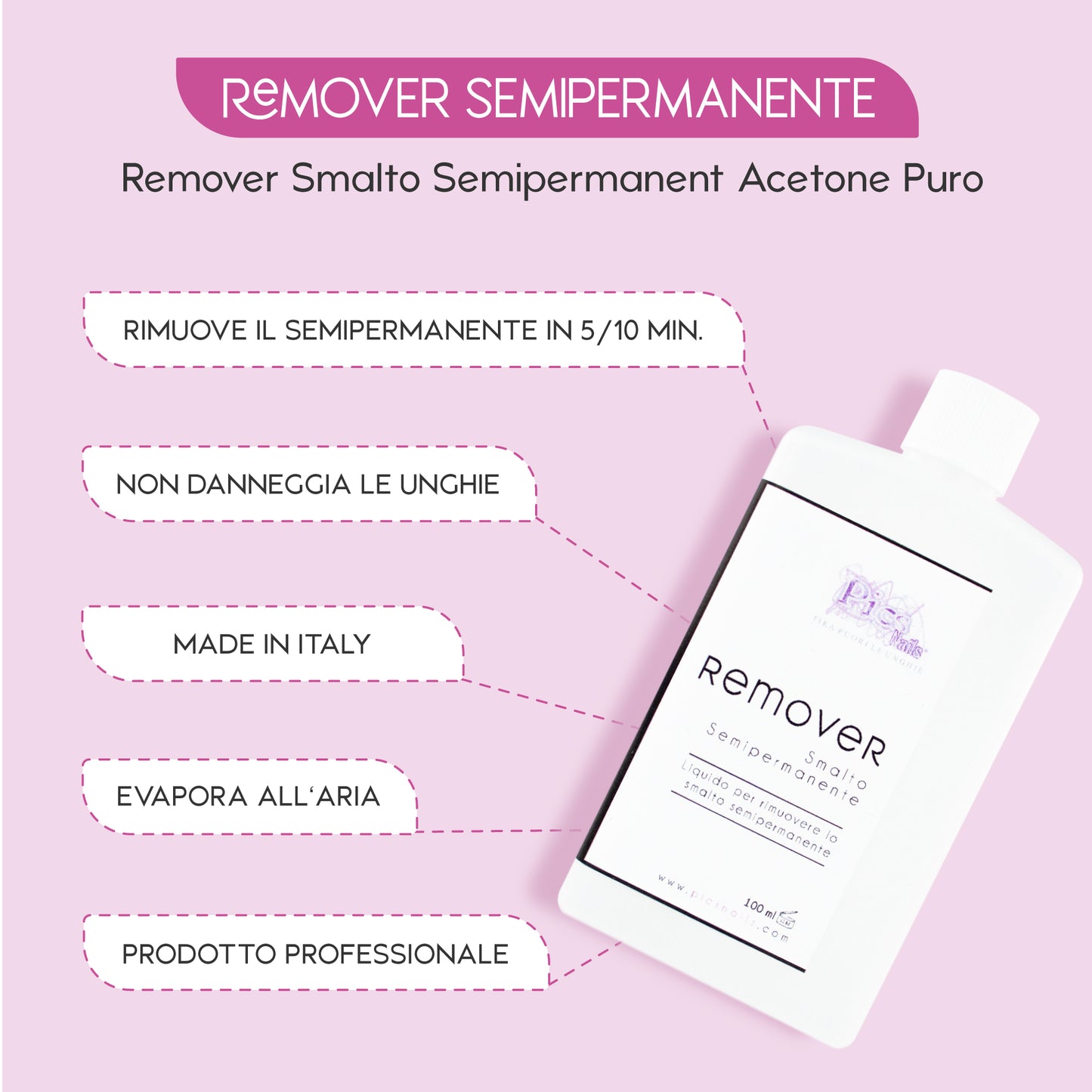Remover Smalto Semipermanente Acetone Puro 100 ml