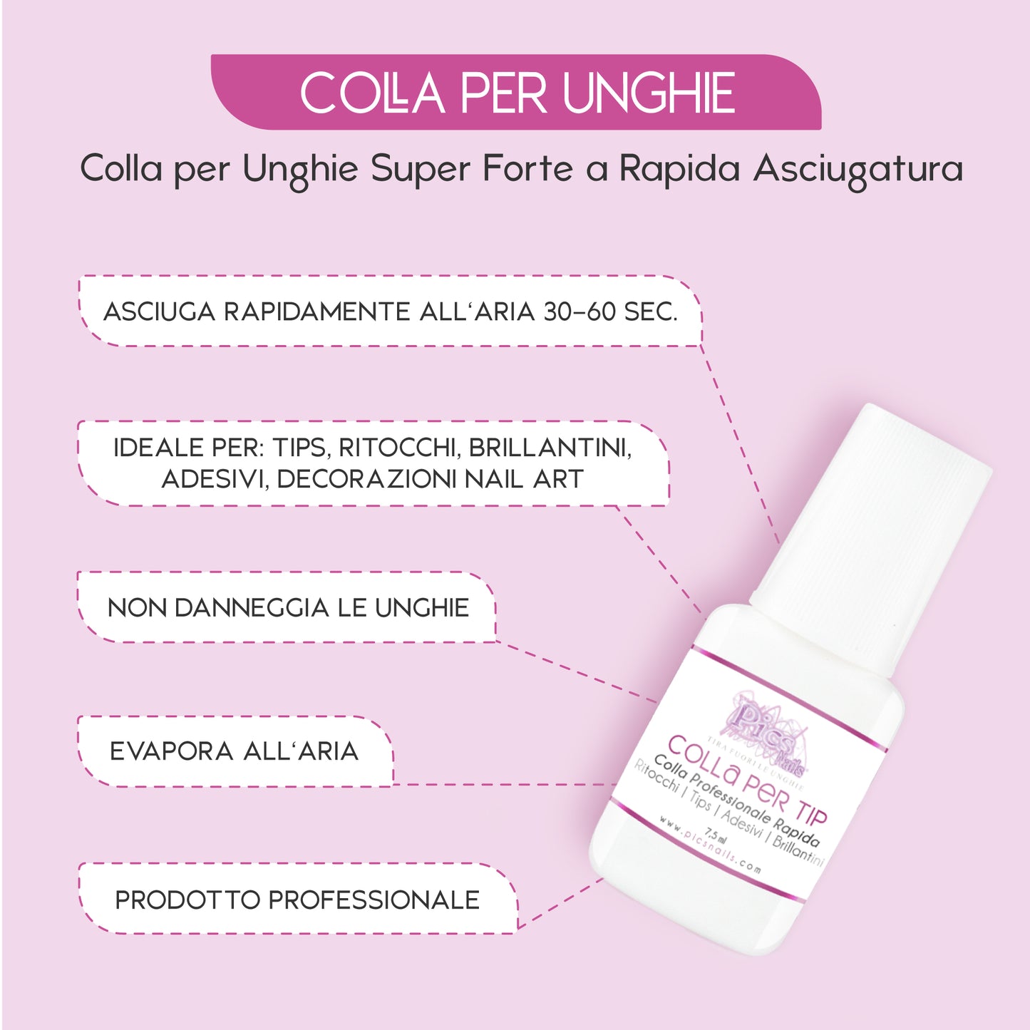 Colla per Unghie Finte Professionale 7.5 G Extra Forte -Colla per Tip, Brillantini, Adesivi, Glitter, Decorazioni per Unghie Alta Qualità