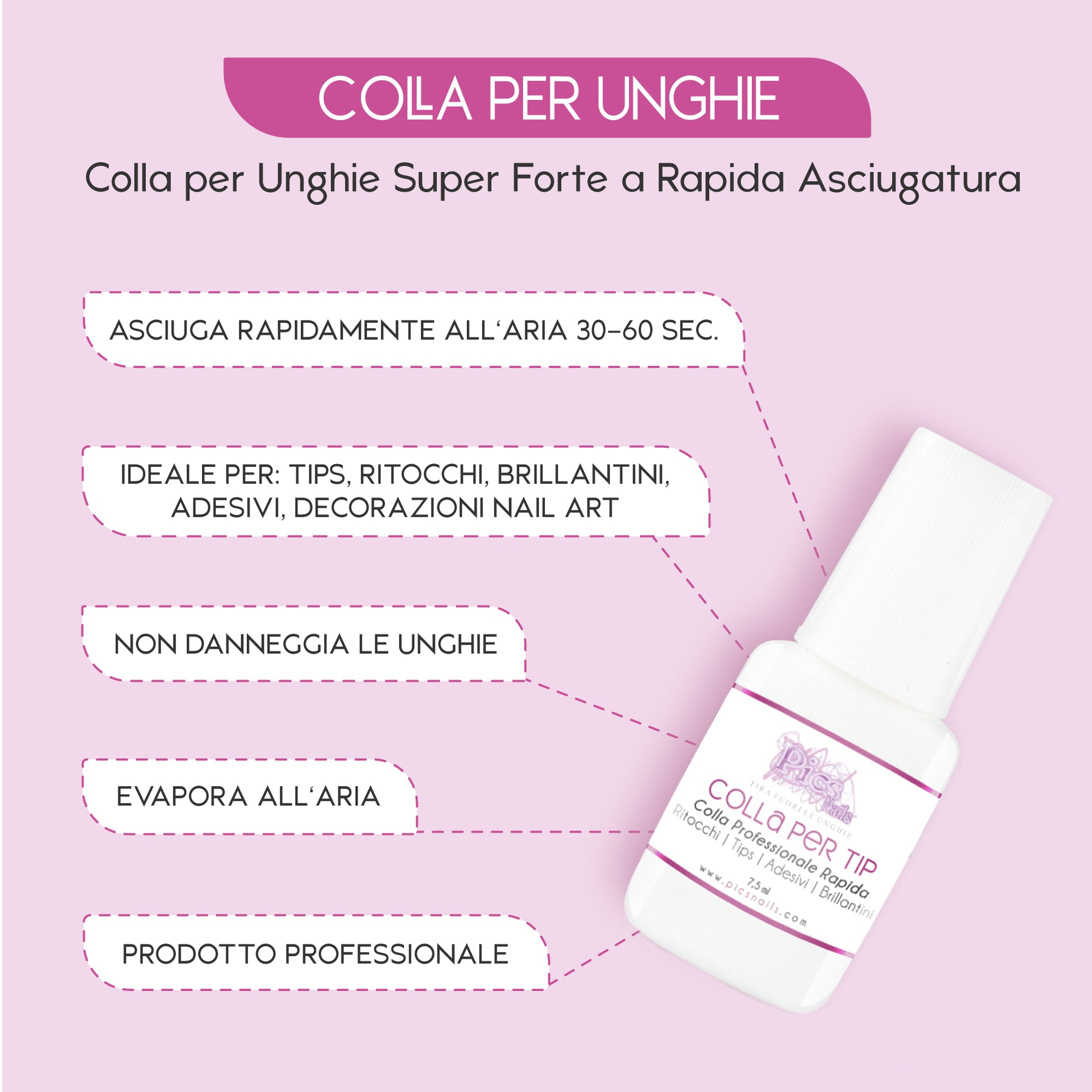 Colla per Unghie Finte Professionale 7.5 G Extra Forte -Colla per Tip, Brillantini, Adesivi, Glitter, Decorazioni per Unghie Alta Qualità