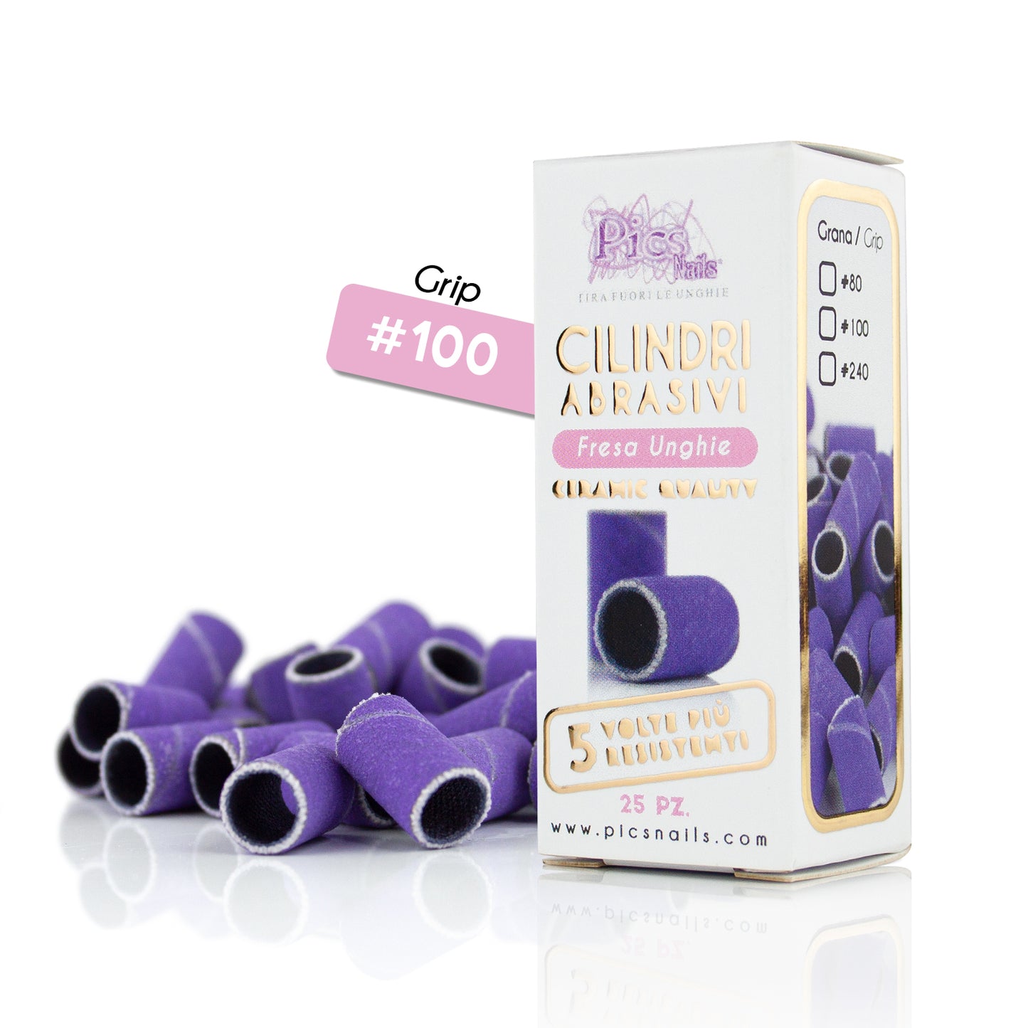 Cilindri Abrasivi Fresa Unghie in Ceramica Ultra Resistenti 25 Pz. - Grana #100-5 Volte Più Resistenti Dei Comuni Cilindri Abrasivi per Fresa Unghie Premium Quality 25Pz.=100Pz.