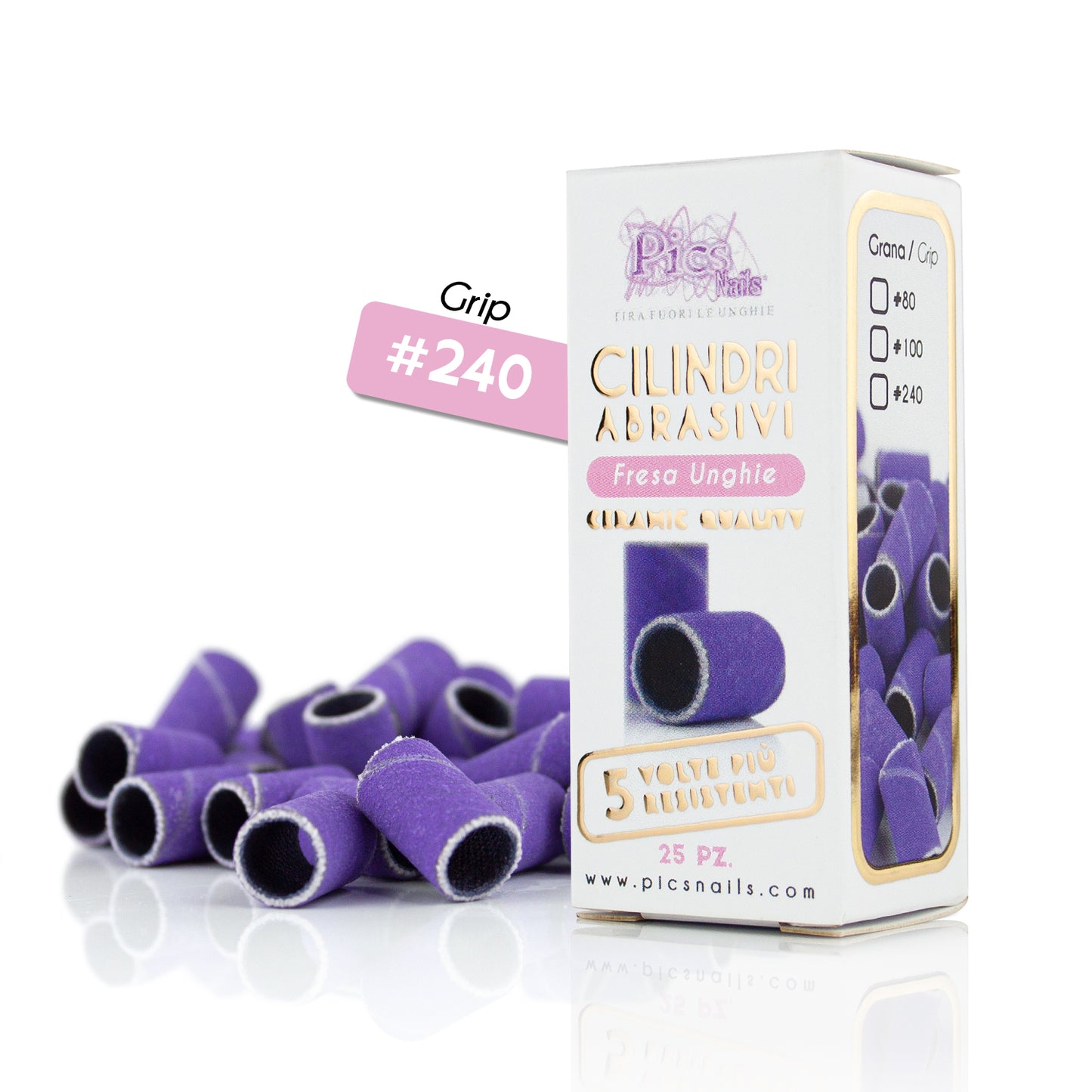 Cilindri Abrasivi Fresa Unghie in Ceramica Ultra Resistenti 25 Pz. - Grana #240-5 Volte Più Resistenti Dei Comuni Cilindri Abrasivi per Fresa Unghie Premium Quality 25Pz.=100Pz.