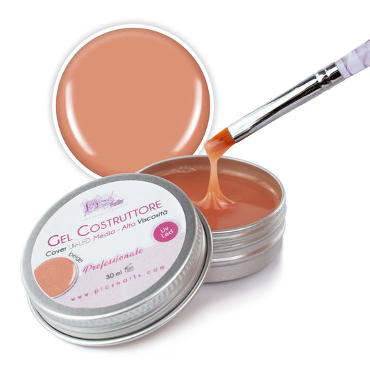 Gel Costruttore Cover UV-LED - 30 Ml Gel Cover Beige per Unghie Professionale 3In1- Media-Alta VISCOSITA' Autolivellante per Ricostruzione Unghie, Ultra Resistente per Ricostruzione Unghie