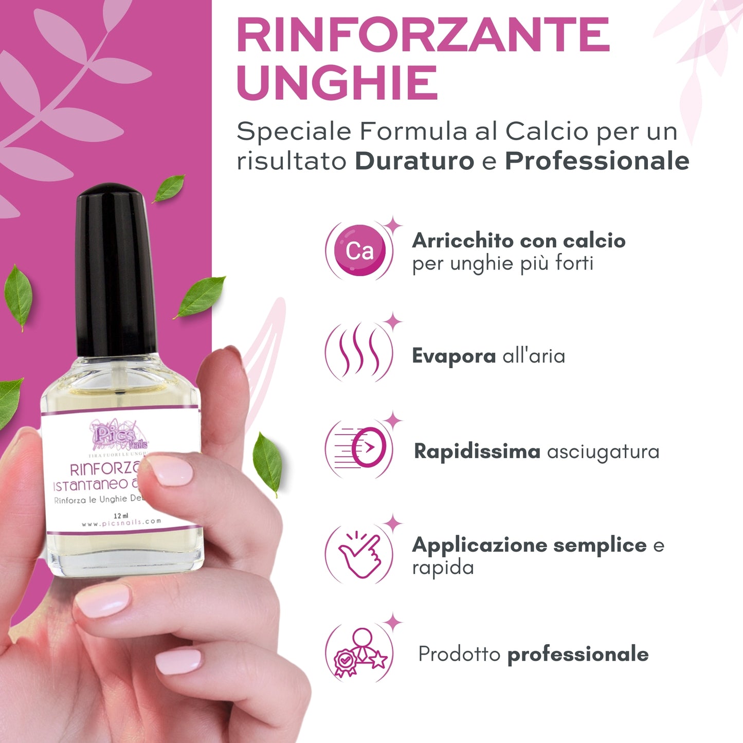 Smalto Rinforzante per Unghie Istantaneo al Calcio Professionale 12 ml