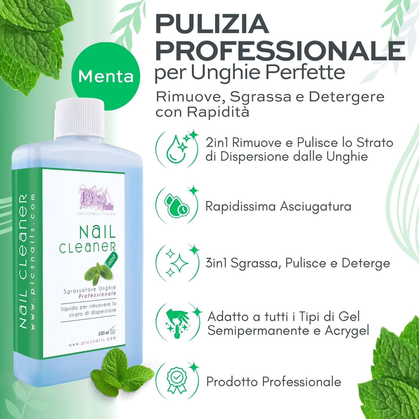 Nail Cleaner Sgrassatore per Unghie Professionale Menta 100 ml