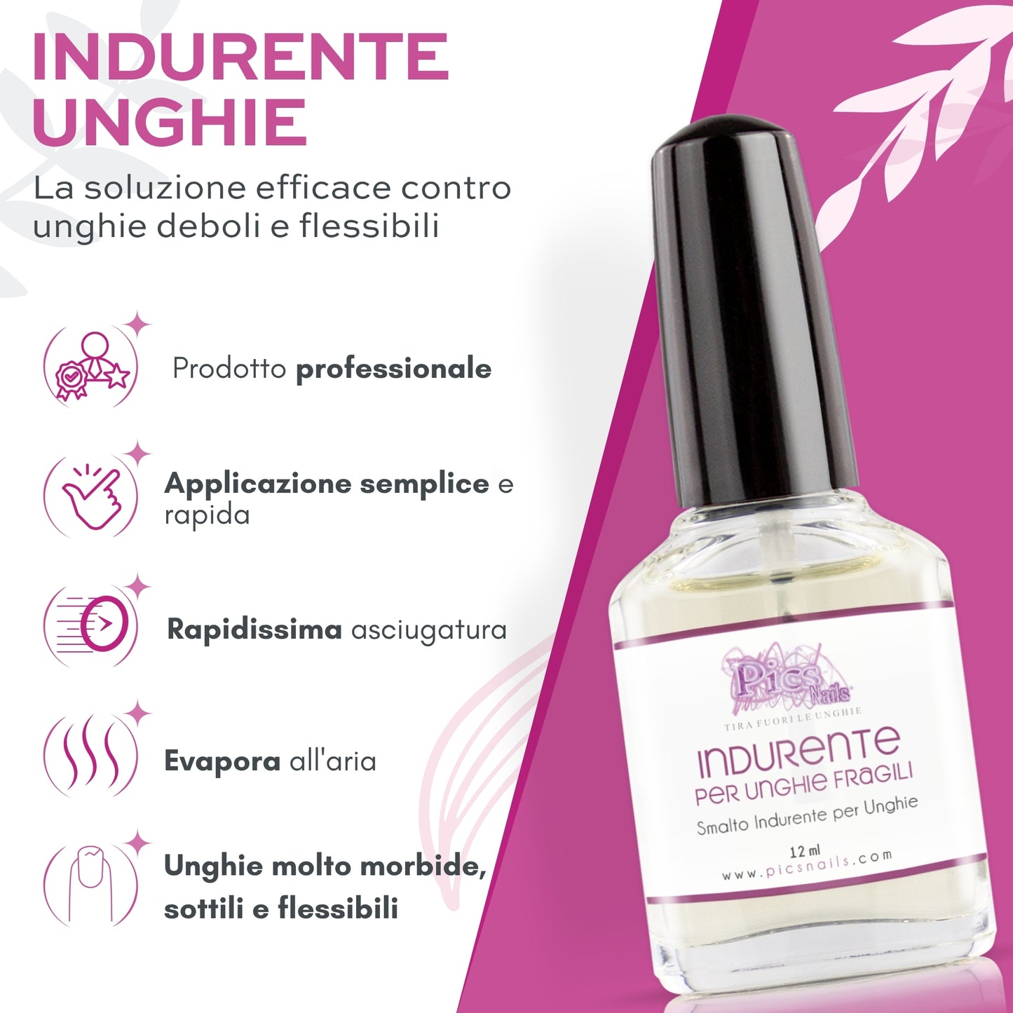 Smalto Indurente rinforzante Unghie 12ml Professionale - Ideale per Unghie Fragili e Deboli - Rinforza e Migliora la struttura di unghie Fragili e Deboli