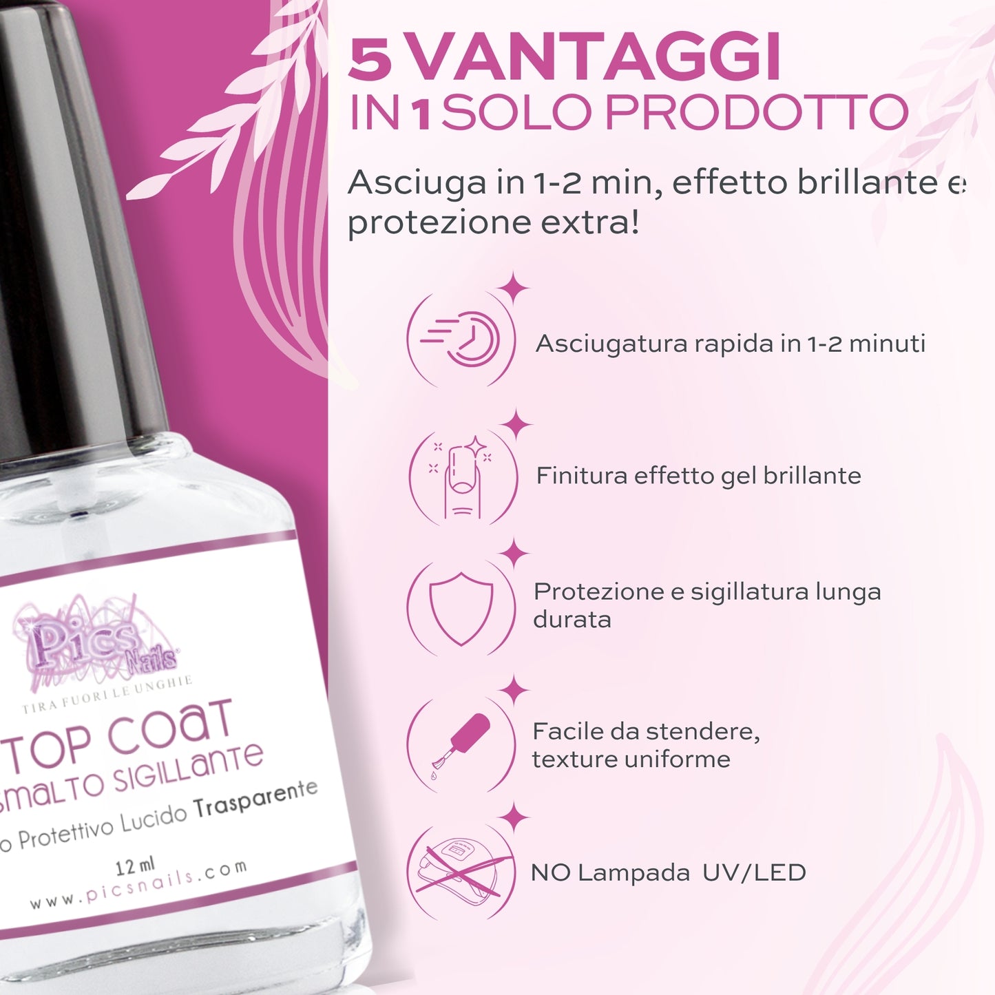 Top Coat Smalto Sigillante per Unghie 12 ml Ad Asciugatura Rapida