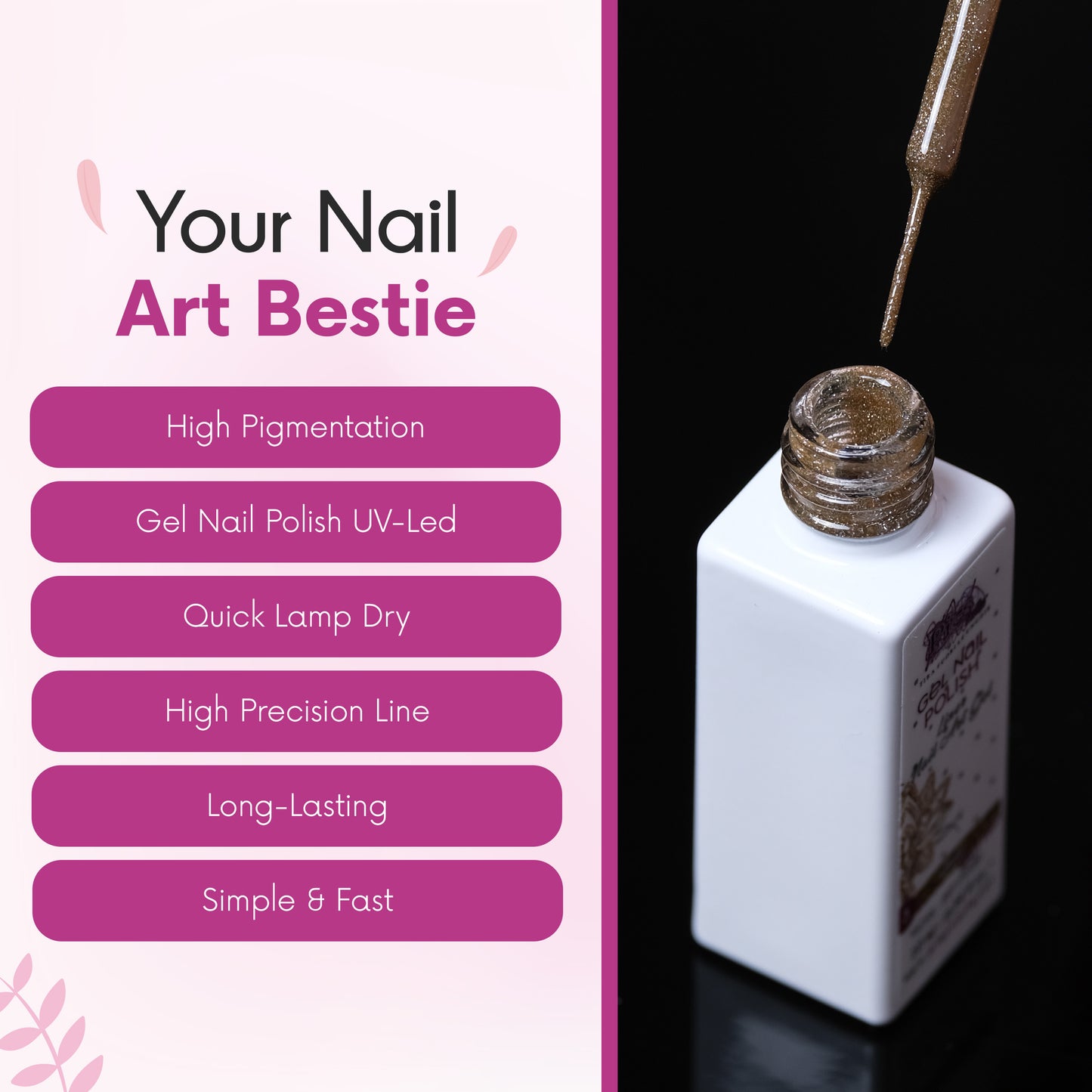 Smalto Nail Art Semipermanente Liner Gel per Unghie UV/LED 10 ml -  Oro Glitter 3