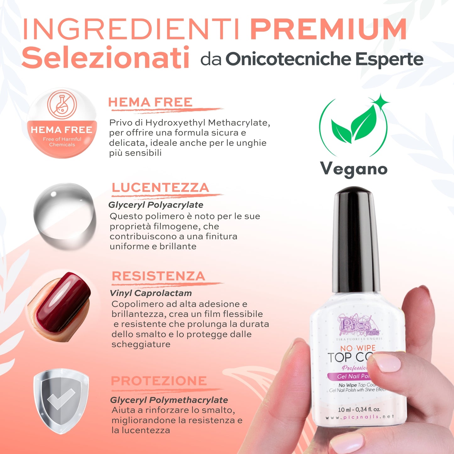Top Coat Semipermanente NO WIPE UV/LED 10 ml - Smalto Gel Sigillante Senza Strato di Dispersione