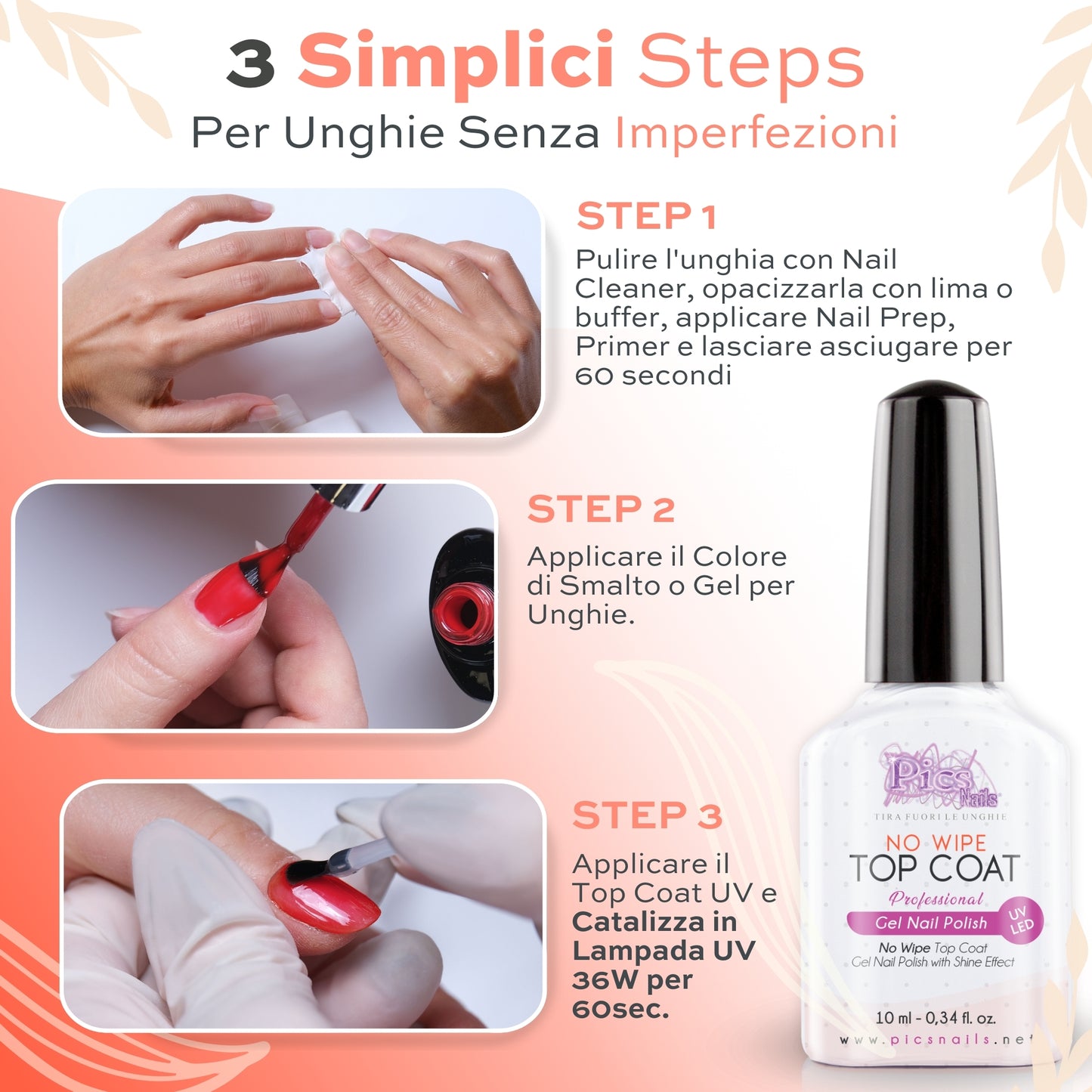 Top Coat Semipermanente NO WIPE UV/LED 10 ml - Smalto Gel Sigillante Senza Strato di Dispersione