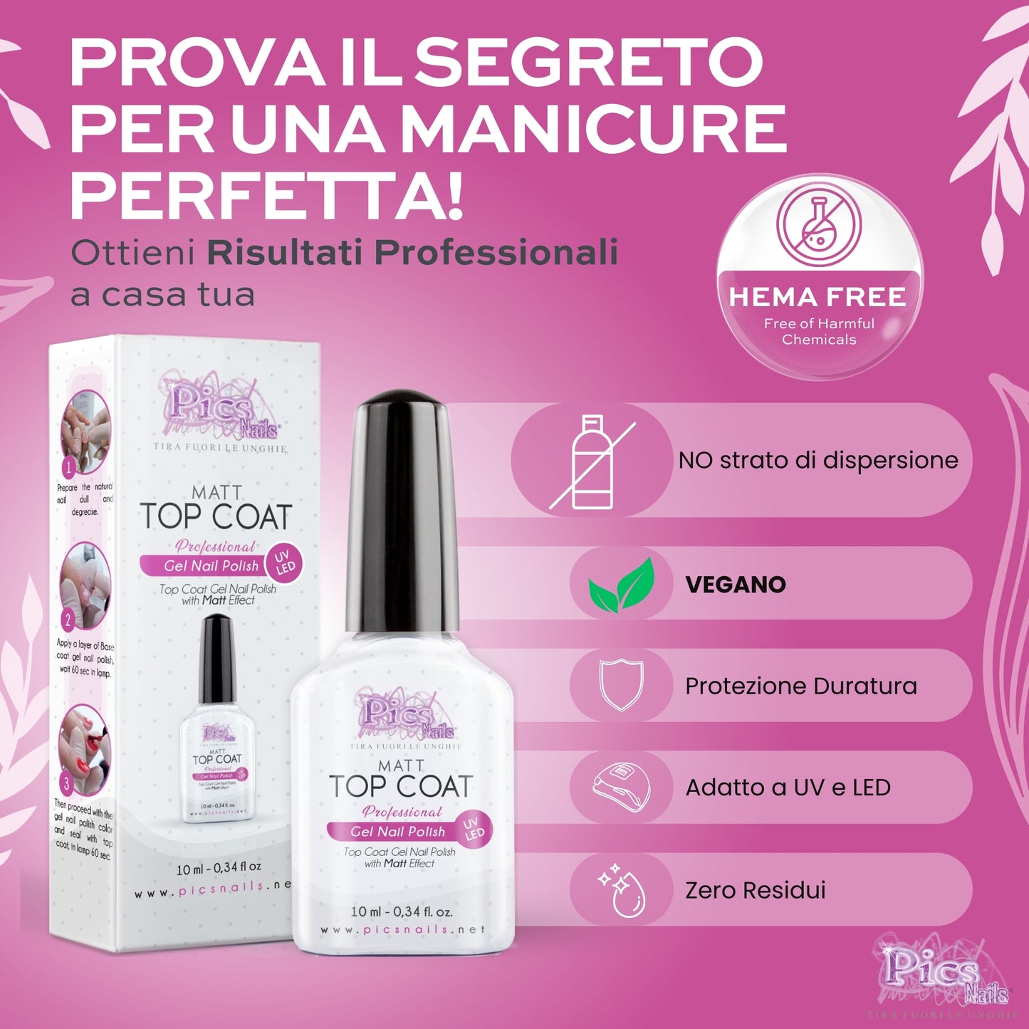 Top Coat Semipermanente MATT UV/LED 10 ml - Smalto Gel Sigillante Senza Strato di Dispersione
