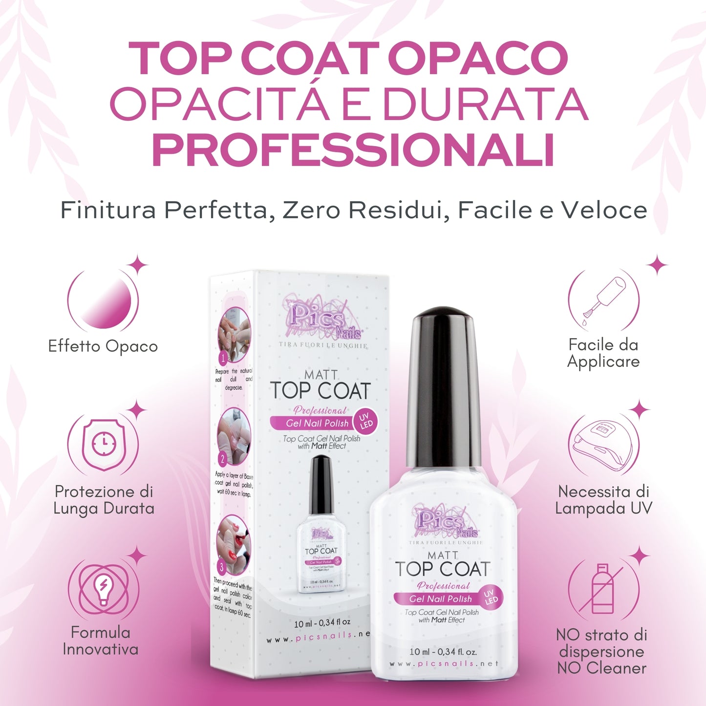 Top Coat Semipermanente MATT UV/LED 10 ml - Smalto Gel Sigillante Senza Strato di Dispersione