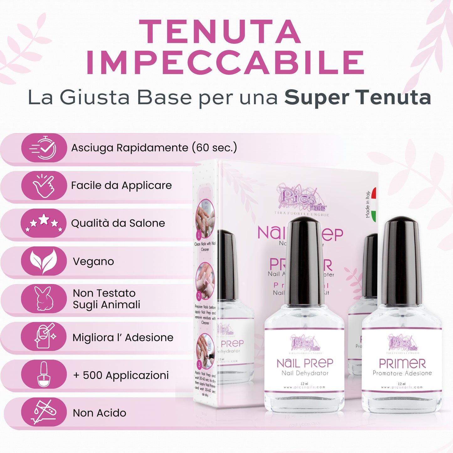 Nail Prep e Primer Unghie Gel Non Acido 12ml - 2 pz. - Kit Preparatori per Unghie Professionale