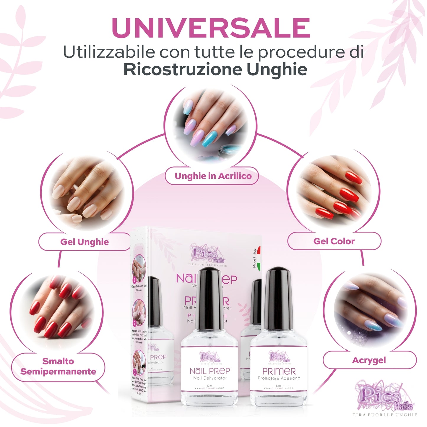 Nail Prep e Primer Unghie Gel Non Acido 12ml - 2 pz. - Kit Preparatori per Unghie Professionale