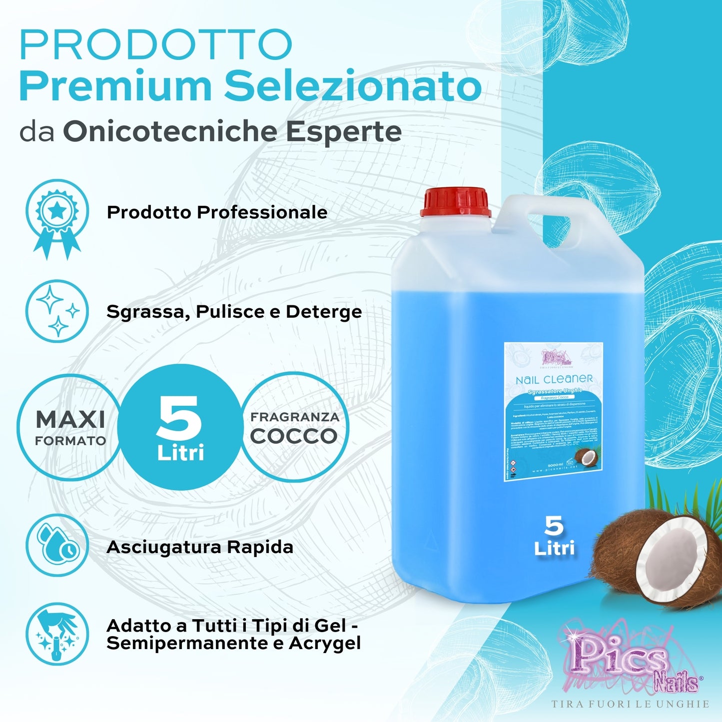 Nail Cleaner Sgrassatore Unghie Professionale 5 L. - Cocco