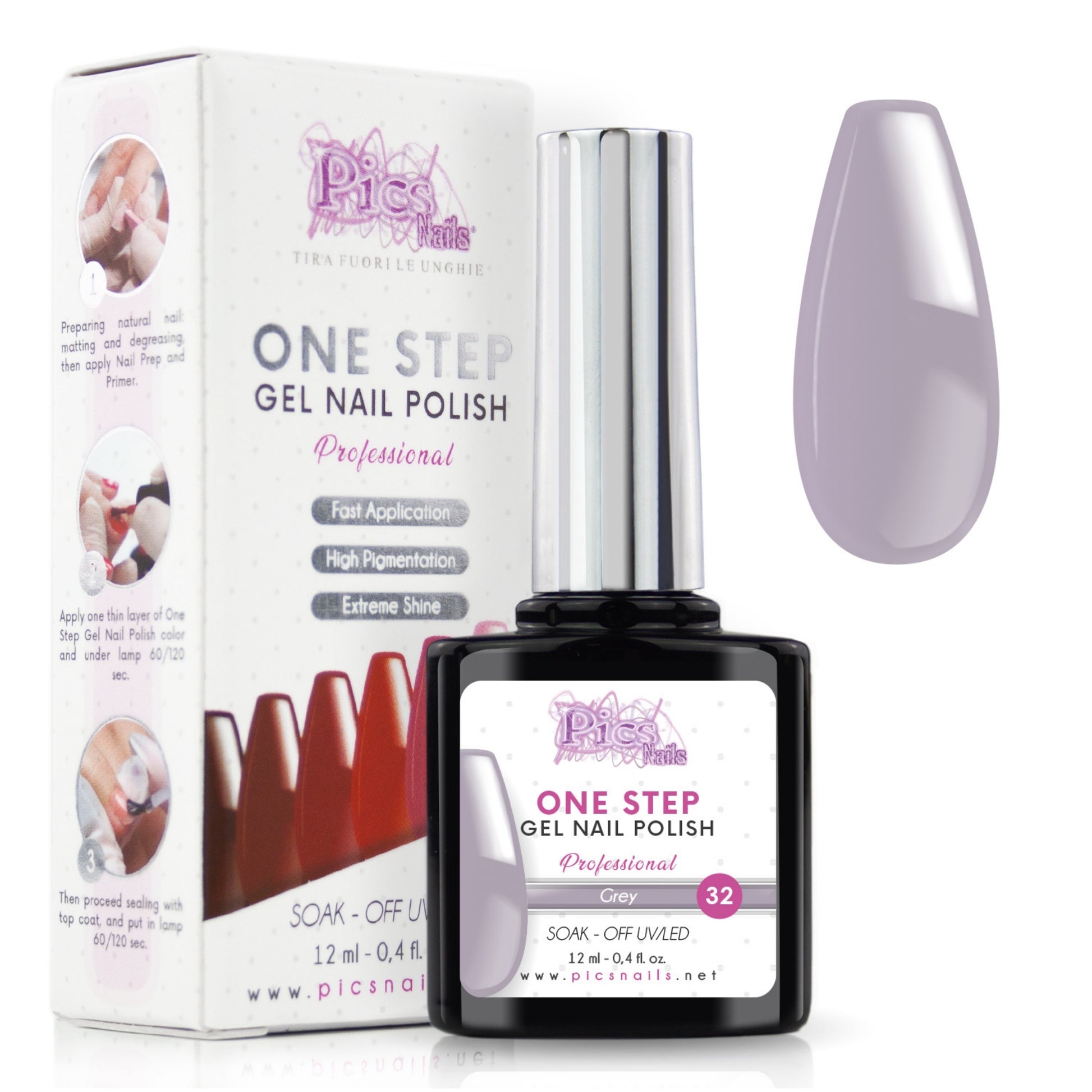 Smalto Semipermanente One Step Gray 32 - 12 ml | Semipermanente 3in1 UV/LED Ultra Lucido