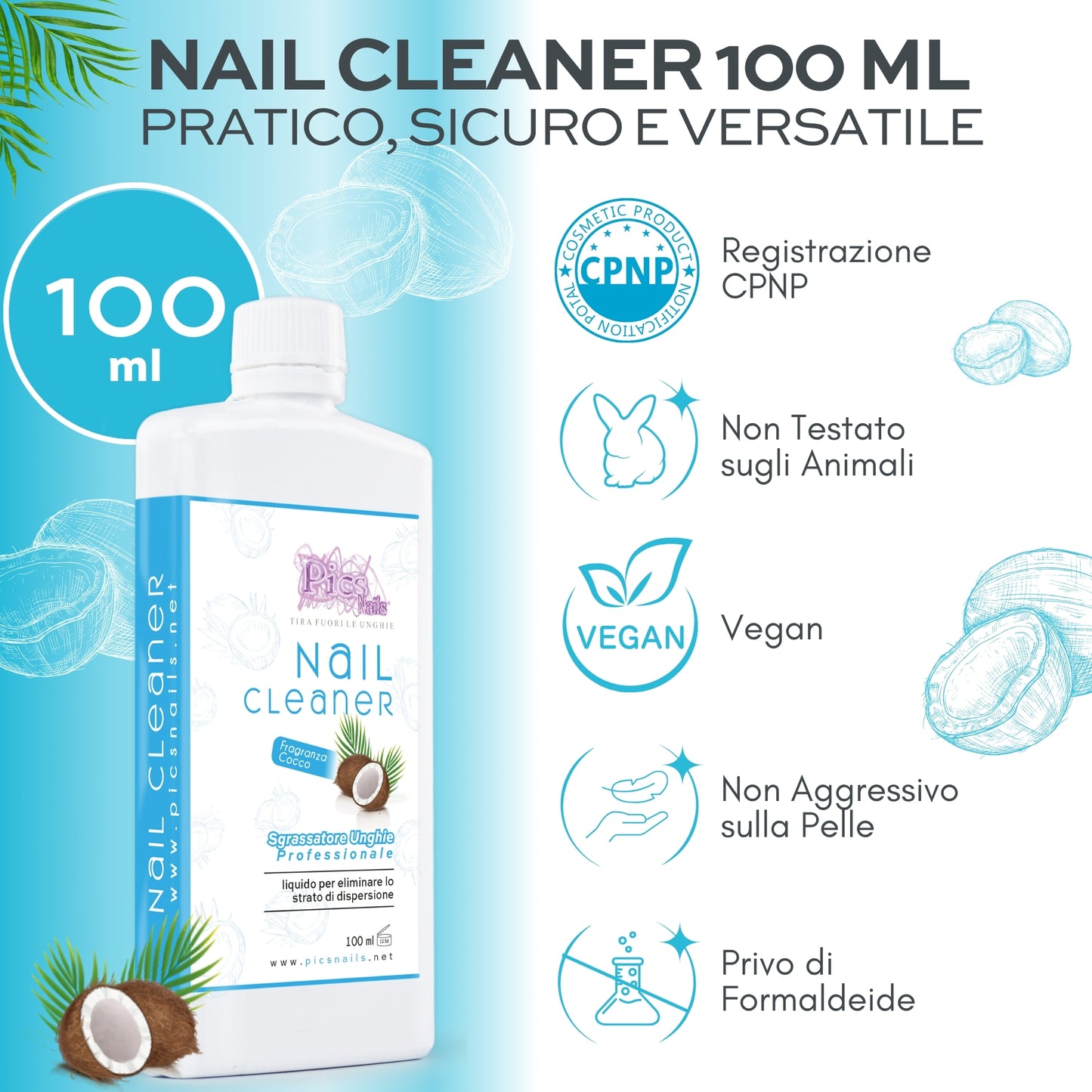 Nail Cleaner Sgrassatore Unghie Professionale 100 ml - Cocco