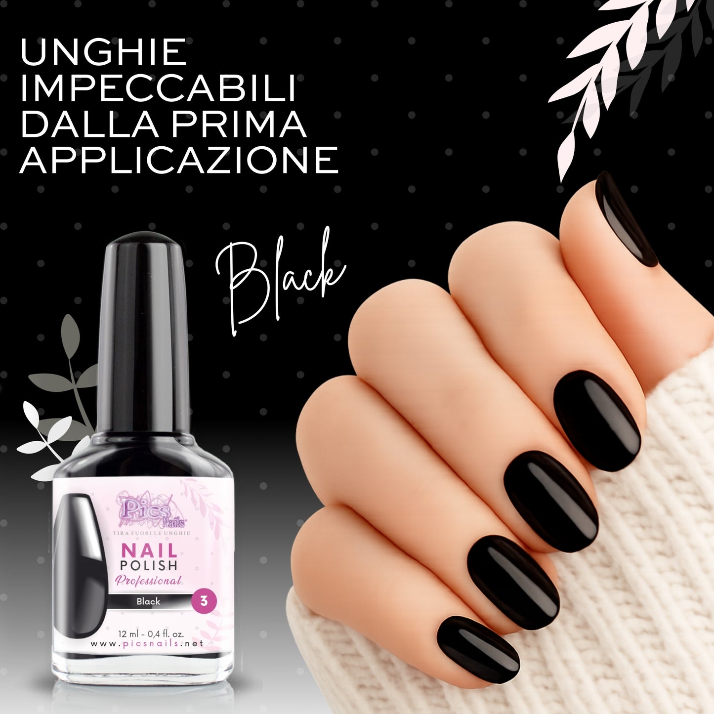 Smalto Unghie Professionale 12 ml – Nero | Colore Intenso e Brillante | Smalto per Unghie Lunga Durata | Finitura Lucida Effetto Salone – Smalti per Unghie Facili da Applicare e Rimuovere