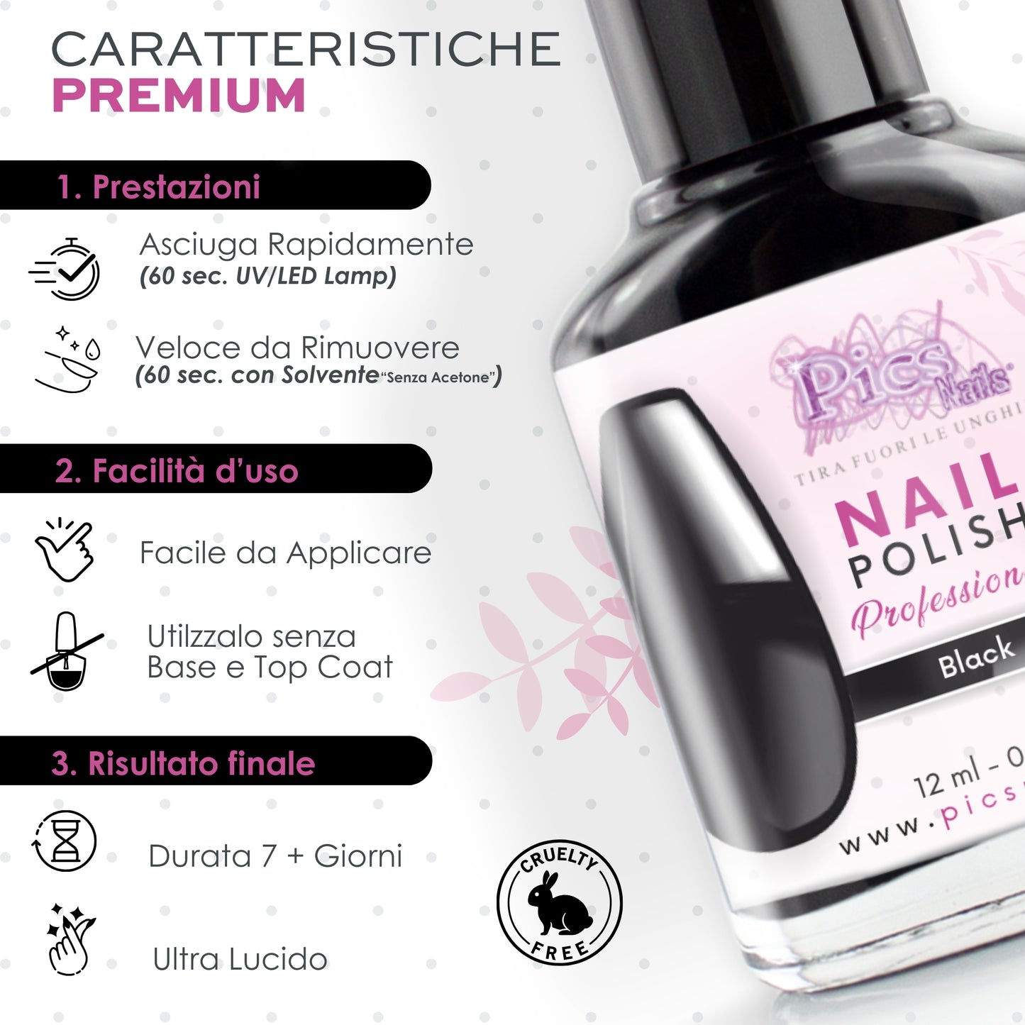 Smalto Unghie Professionale 12 ml – Nero | Colore Intenso e Brillante | Smalto per Unghie Lunga Durata | Finitura Lucida Effetto Salone – Smalti per Unghie Facili da Applicare e Rimuovere