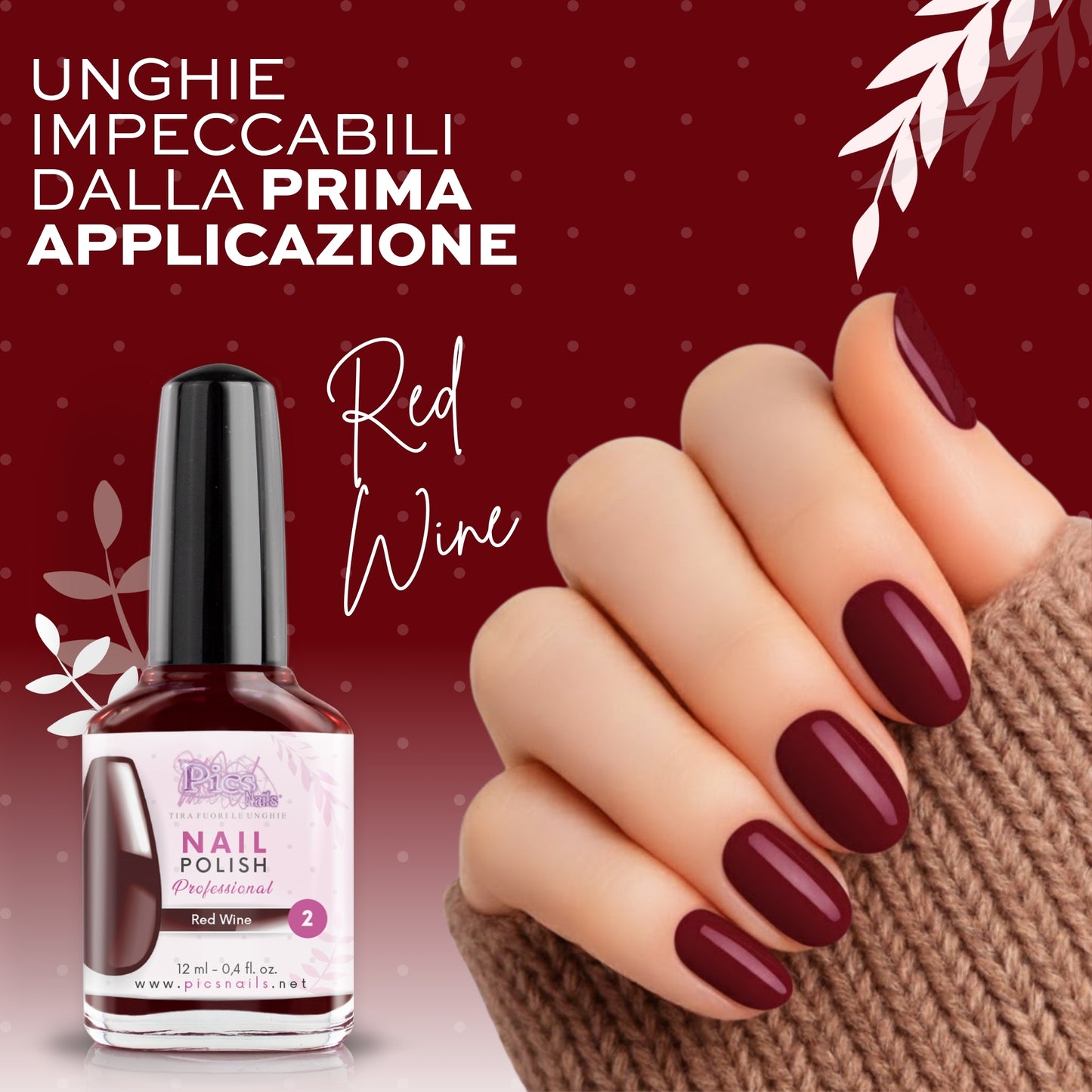 Smalto Unghie Professionale 12 ml – Rosso Vino | Colore Intenso e Brillante | Smalto per Unghie Lunga Durata | Finitura Lucida Effetto Salone – Smalti per Unghie Facili da Applicare e Rimuovere