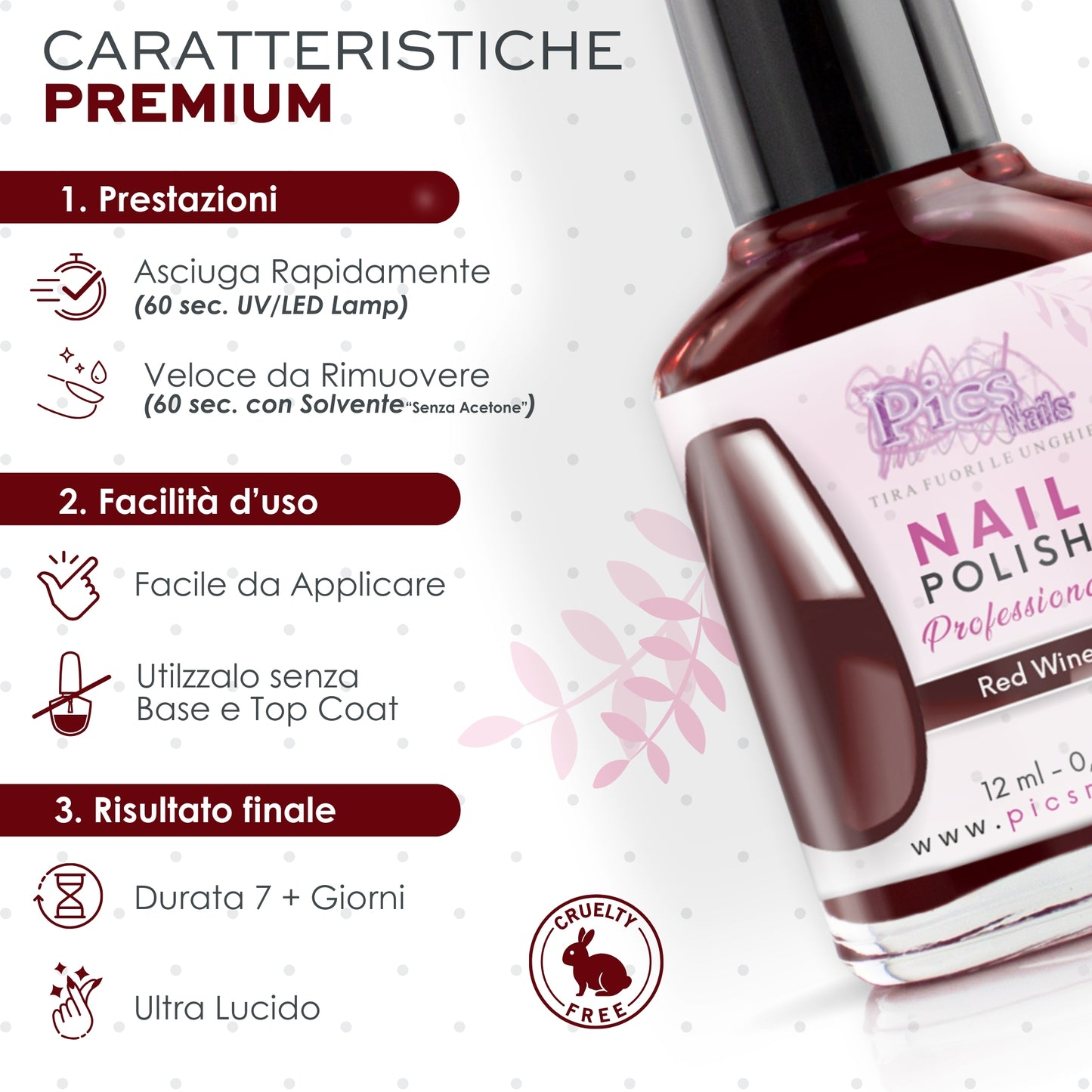 Smalto Unghie Professionale 12 ml – Rosso Vino | Colore Intenso e Brillante | Smalto per Unghie Lunga Durata | Finitura Lucida Effetto Salone – Smalti per Unghie Facili da Applicare e Rimuovere