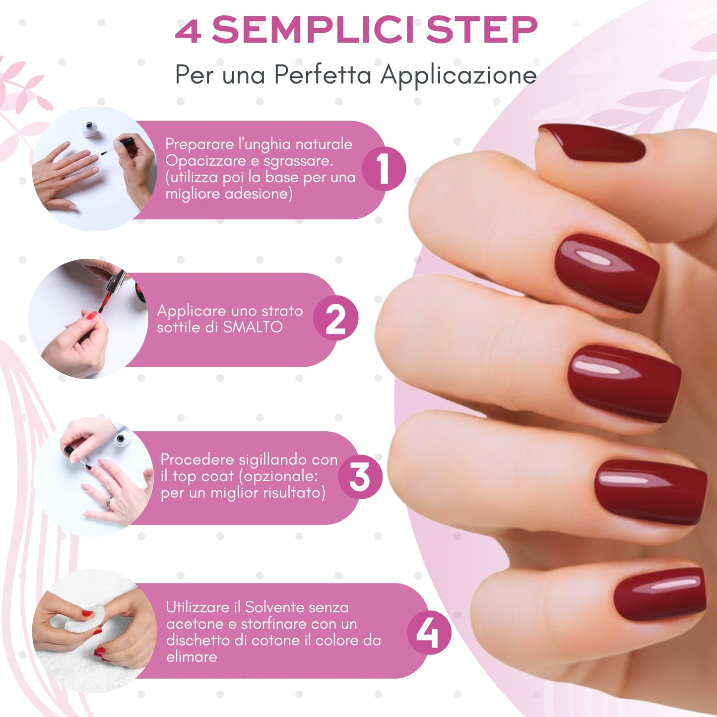 Smalto Unghie Professionale 12 ml – Rosso Vino | Colore Intenso e Brillante | Smalto per Unghie Lunga Durata | Finitura Lucida Effetto Salone – Smalti per Unghie Facili da Applicare e Rimuovere