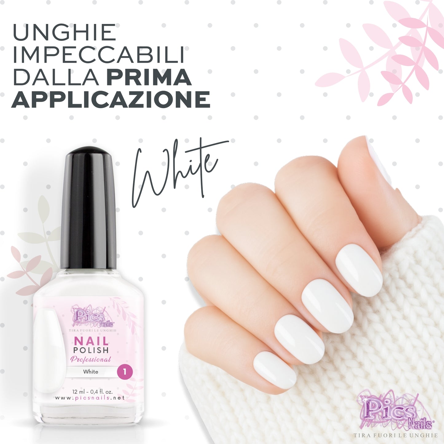 Smalto Unghie Professionale 12 ml – Bianco | Colore Intenso e Brillante | Smalto per Unghie Lunga Durata | Finitura Lucida Effetto Salone – Smalti per Unghie Facili da Applicare e Rimuovere