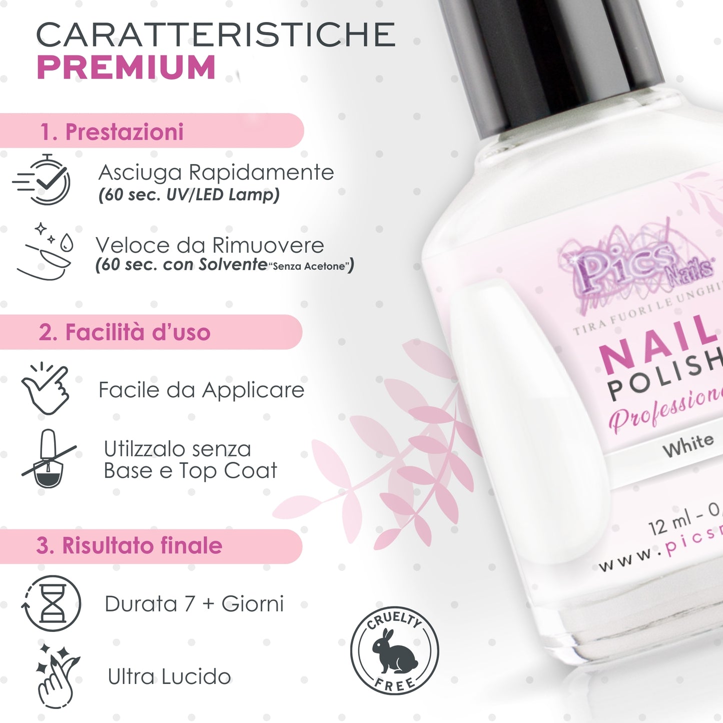 Smalto Unghie Professionale 12 ml – Bianco | Colore Intenso e Brillante | Smalto per Unghie Lunga Durata | Finitura Lucida Effetto Salone – Smalti per Unghie Facili da Applicare e Rimuovere