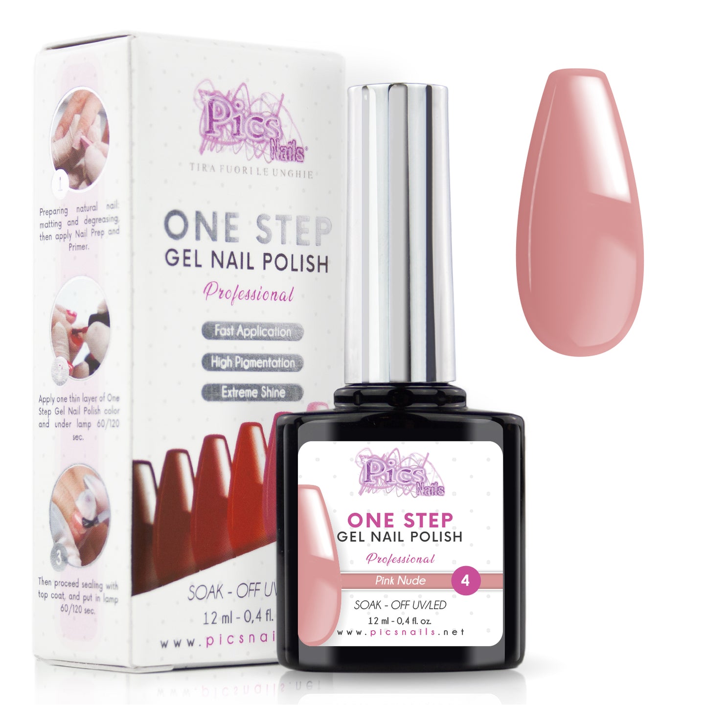 Smalto Semipermanente One Step Pink Nude 4 - 12 ml | Semipermanente 3in1 UV/LED Ultra Lucido