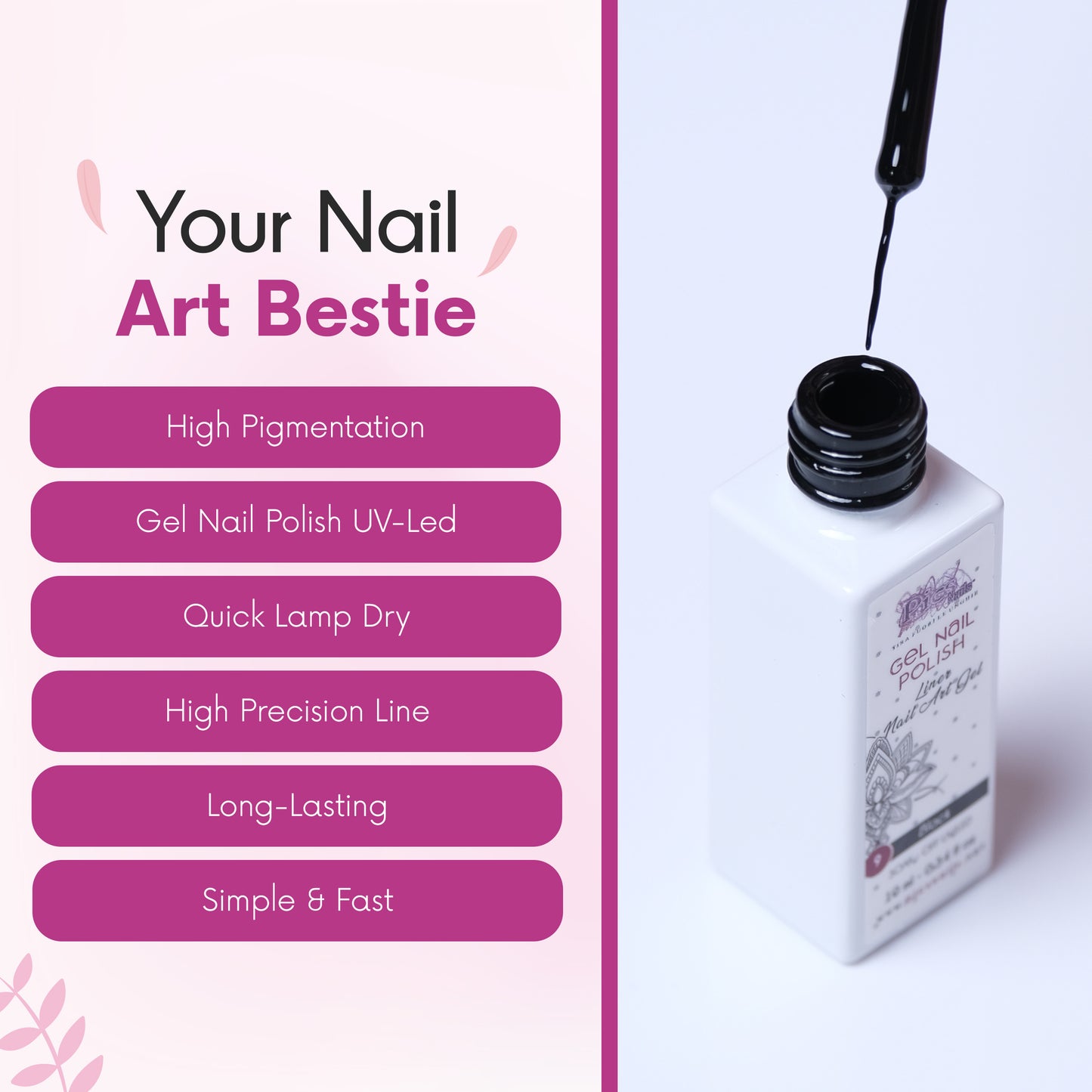 Smalto Nail Art Semipermanente Liner Gel per Unghie UV/LED 10 ml - Nero 9