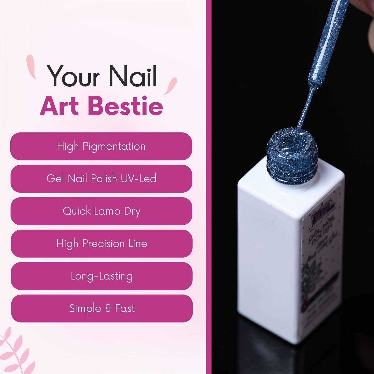 Smalto Nail Art Semipermanente Liner Gel per Unghie UV/LED 10 ml - Blu Chiaro Glitter 5