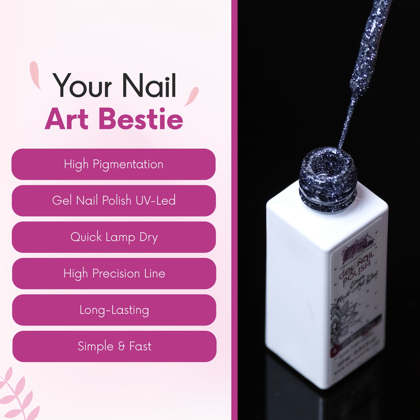 Smalto Nail Art Semipermanente Liner Gel per Unghie UV/LED 10 ml - Blu Midnight Glitter 4