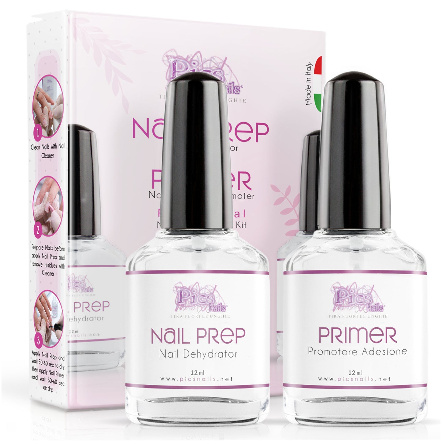 Nail Prep e Primer Unghie Gel Non Acido 12ml - 2 pz. - Kit Preparatori per Unghie Professionale 