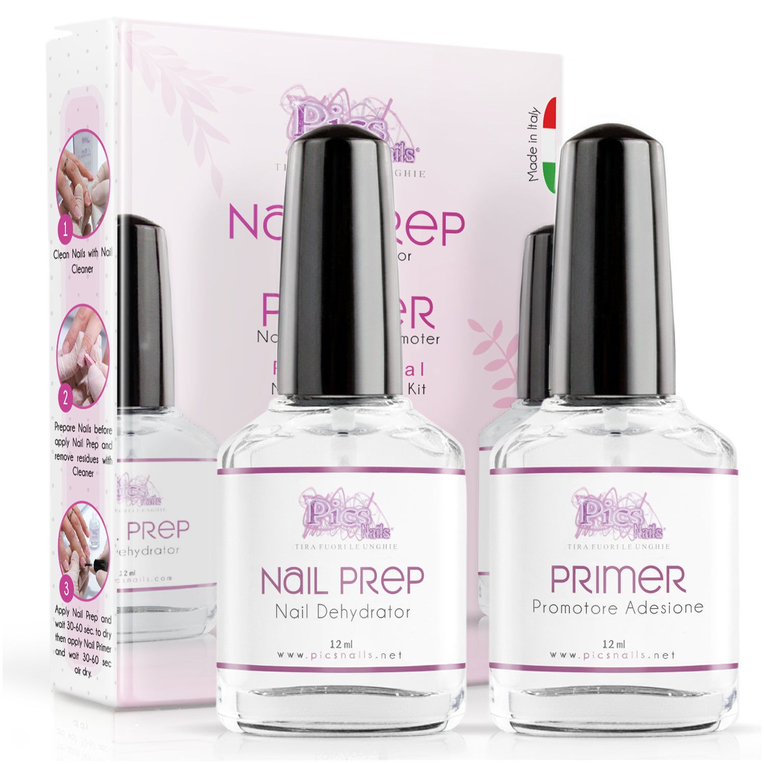 Nail Prep e Primer Unghie Gel Non Acido 12ml - 2 pz. - Kit Preparatori per Unghie Professionale 