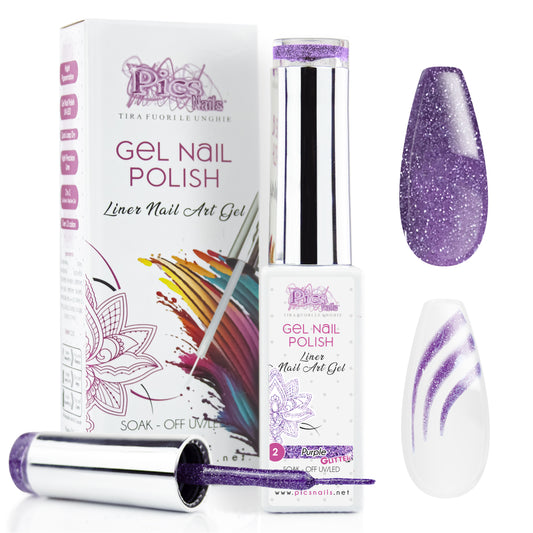 Smalto Nail Art Semipermanente Liner Gel per Unghie UV/LED 10 ml - Viola Glitter 2