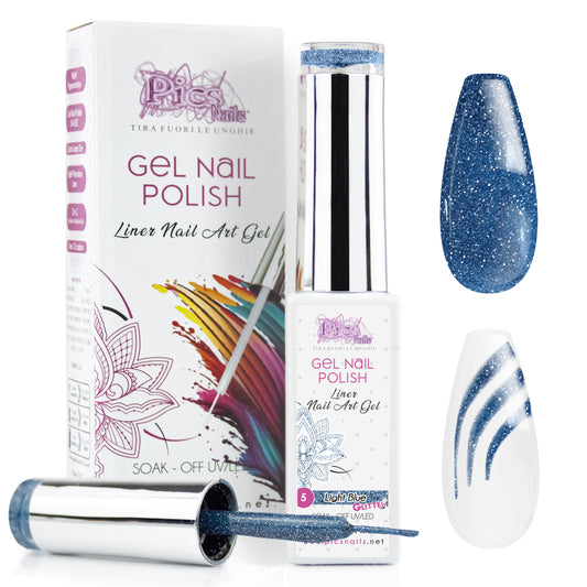 Smalto Nail Art Semipermanente Liner Gel per Unghie UV/LED 10 ml - Blu Chiaro Glitter 5