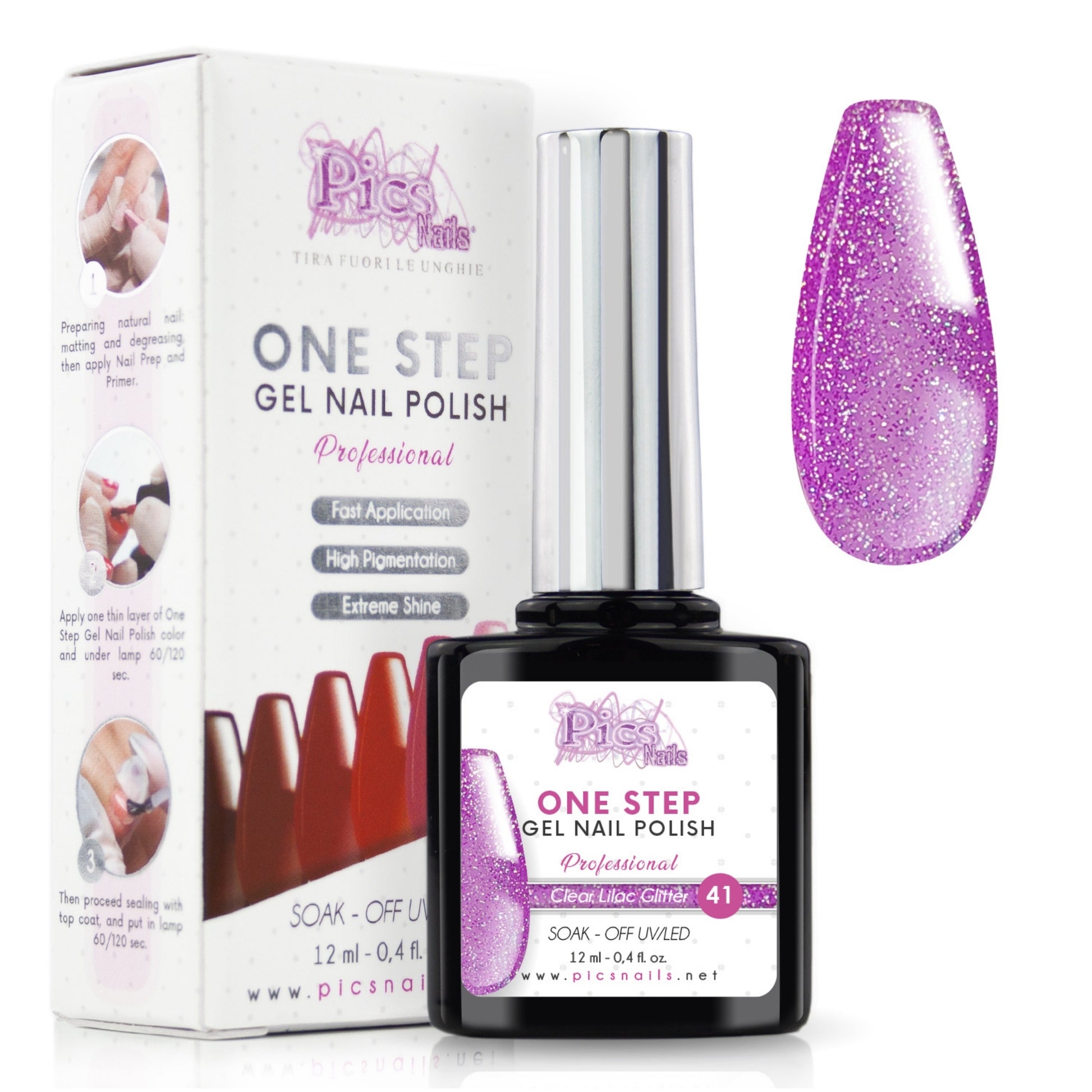 Smalto Semipermanente One Clear Lilac Glitter 41 - 12 ml | Semipermanente 3in1 UV/LED Ultra Lucido