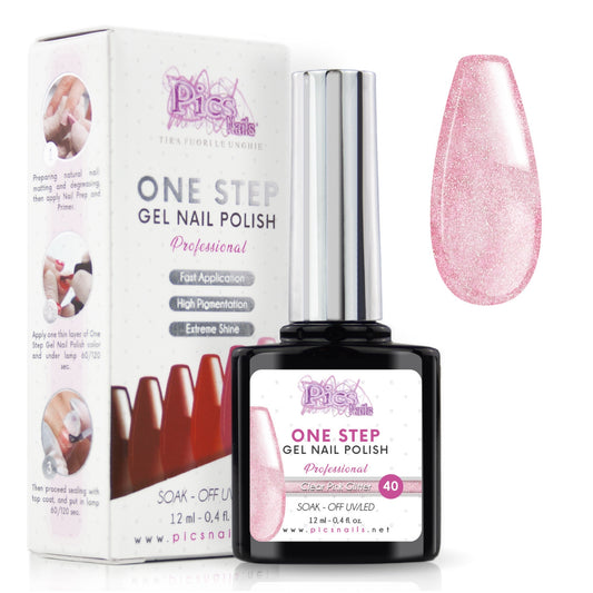 Smalto Semipermanente One Clear Pink Glitter 40 - 12 ml | Semipermanente 3in1 UV/LED Ultra Lucido