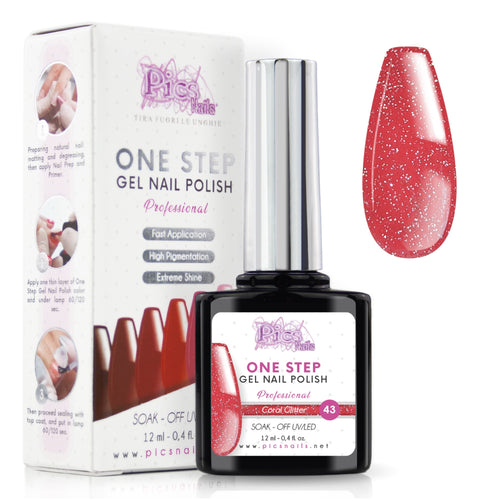 Smalto Semipermanente One Coral Glitter 43 - 12 ml | Semipermanente 3in1 UV/LED Ultra Lucido