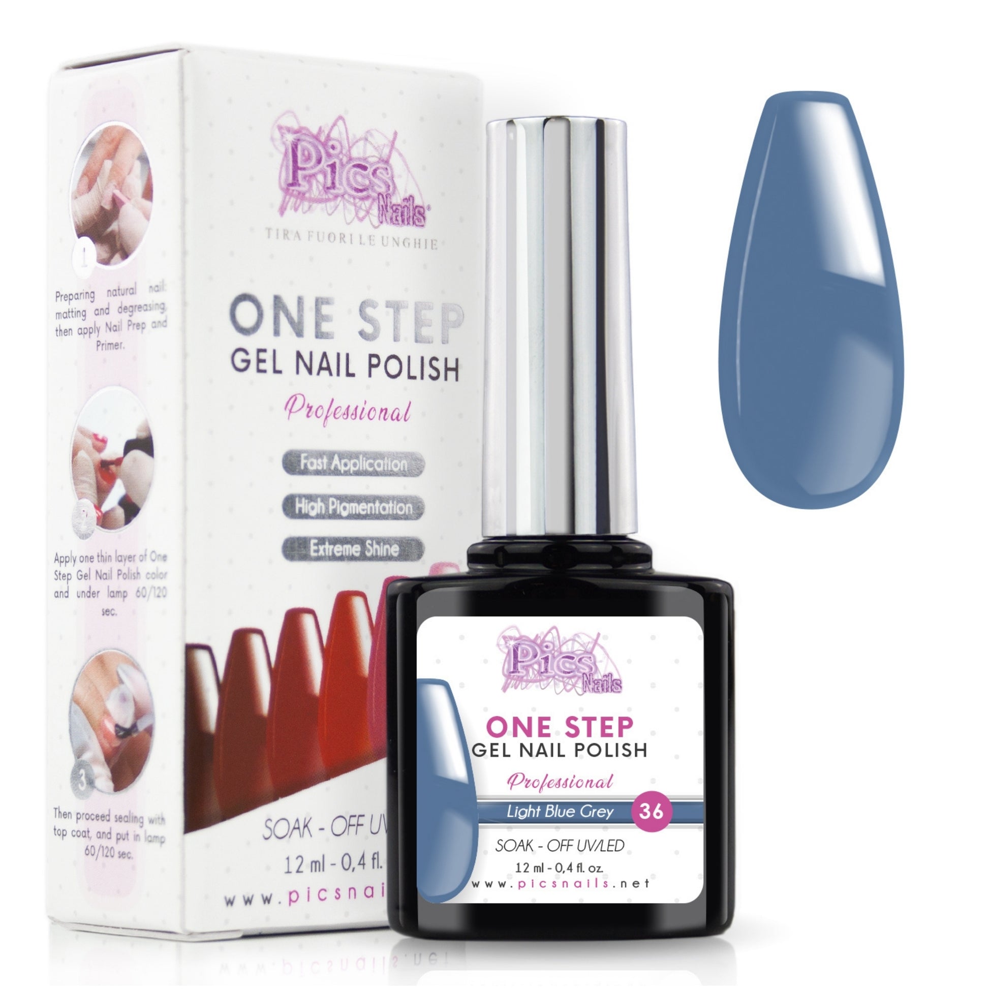Smalto Semipermanente One Light Blue Gray 36 - 12 ml | Semipermanente 3in1 UV/LED Ultra Lucido