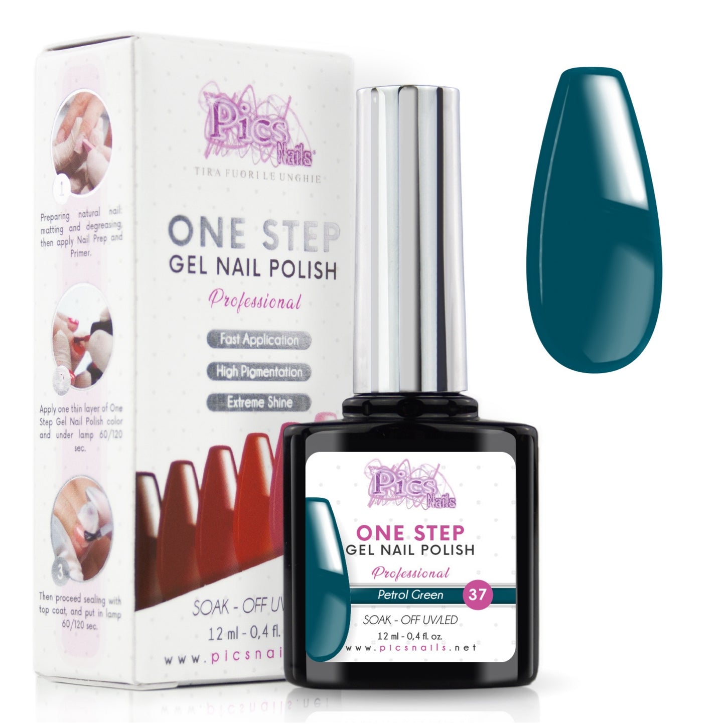 Smalto Semipermanente One Petrol Green 37 - 12 ml | Semipermanente 3in1 UV/LED Ultra Lucido