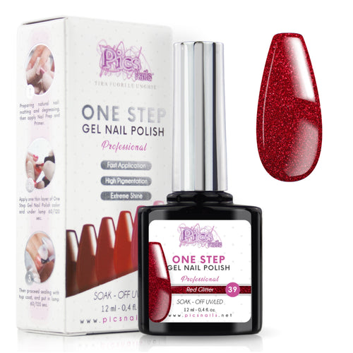 Smalto Semipermanente One Red Glitter 39 - 12 ml | Semipermanente 3in1 UV/LED Ultra Lucido