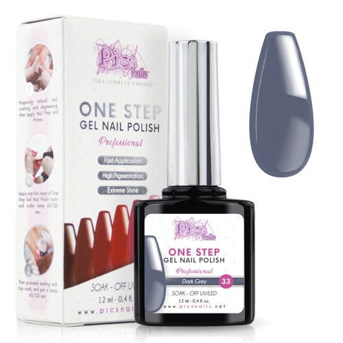 Smalto Semipermanente One Step Dark Gray 33 - 12 ml | Semipermanente 3in1 UV/LED Ultra Lucido