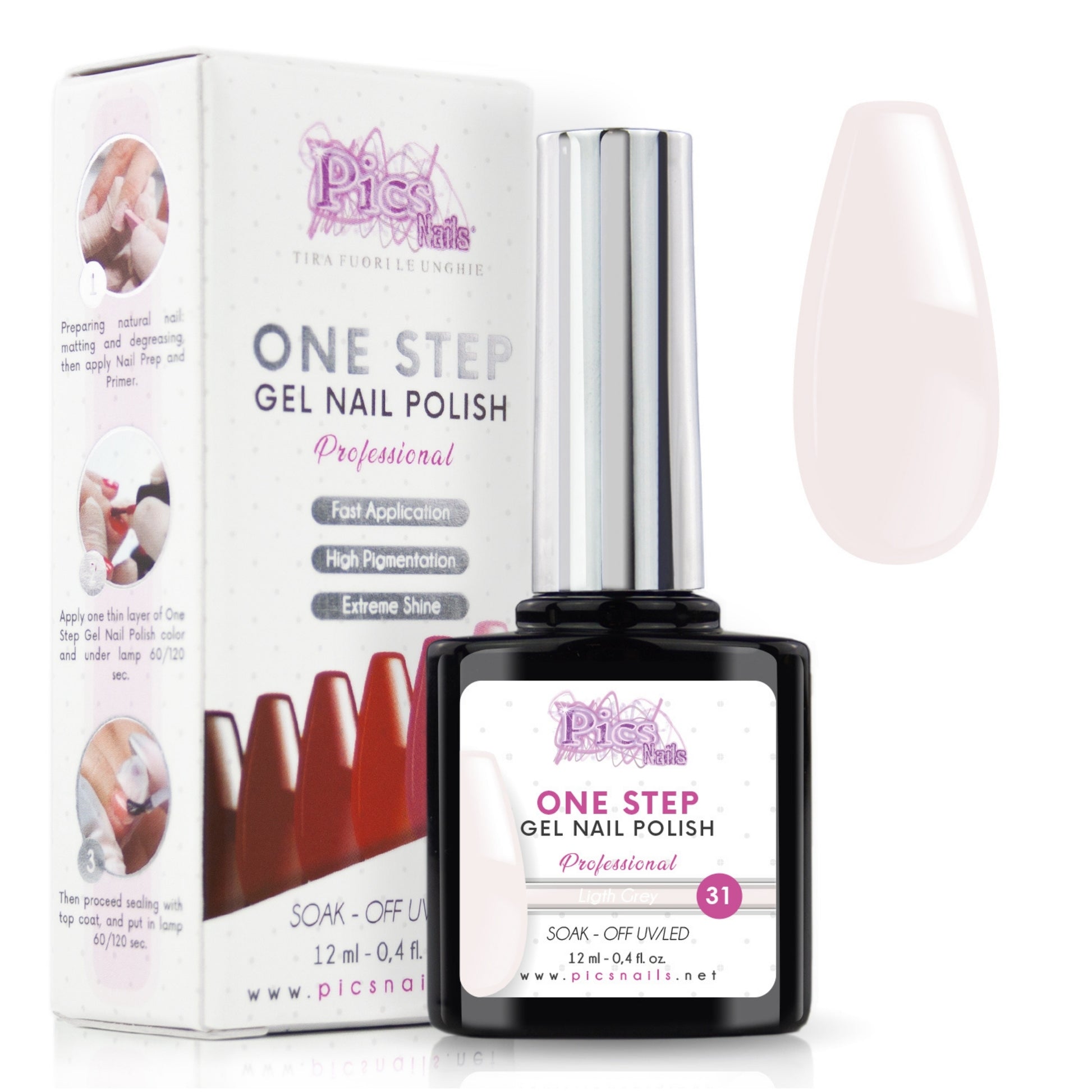 Smalto Semipermanente One Step Light Gray 31 - 12 ml | Semipermanente 3in1 UV/LED Ultra Lucido (copia)