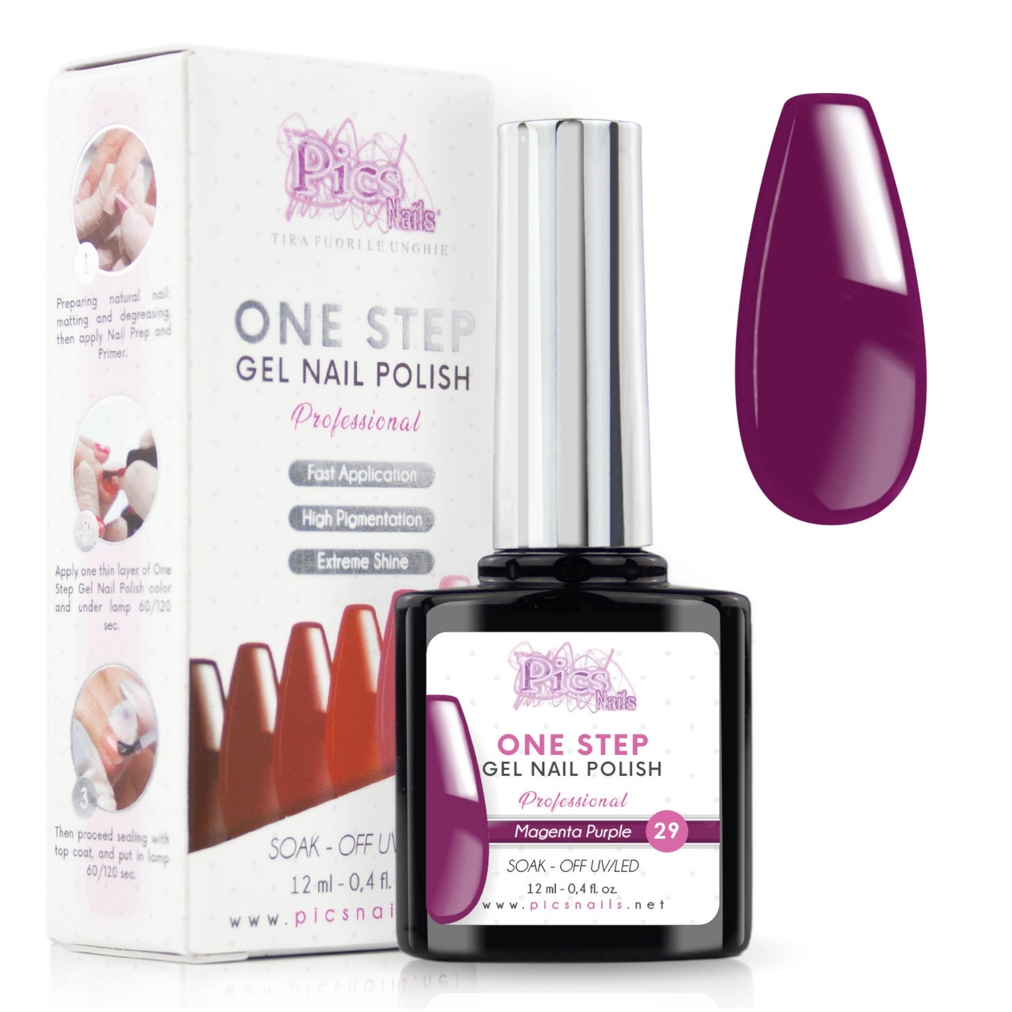 Smalto Semipermanente One Step Magenta Purple 29- 12 ml | Semipermanente 3in1 UV/LED Ultra Lucido