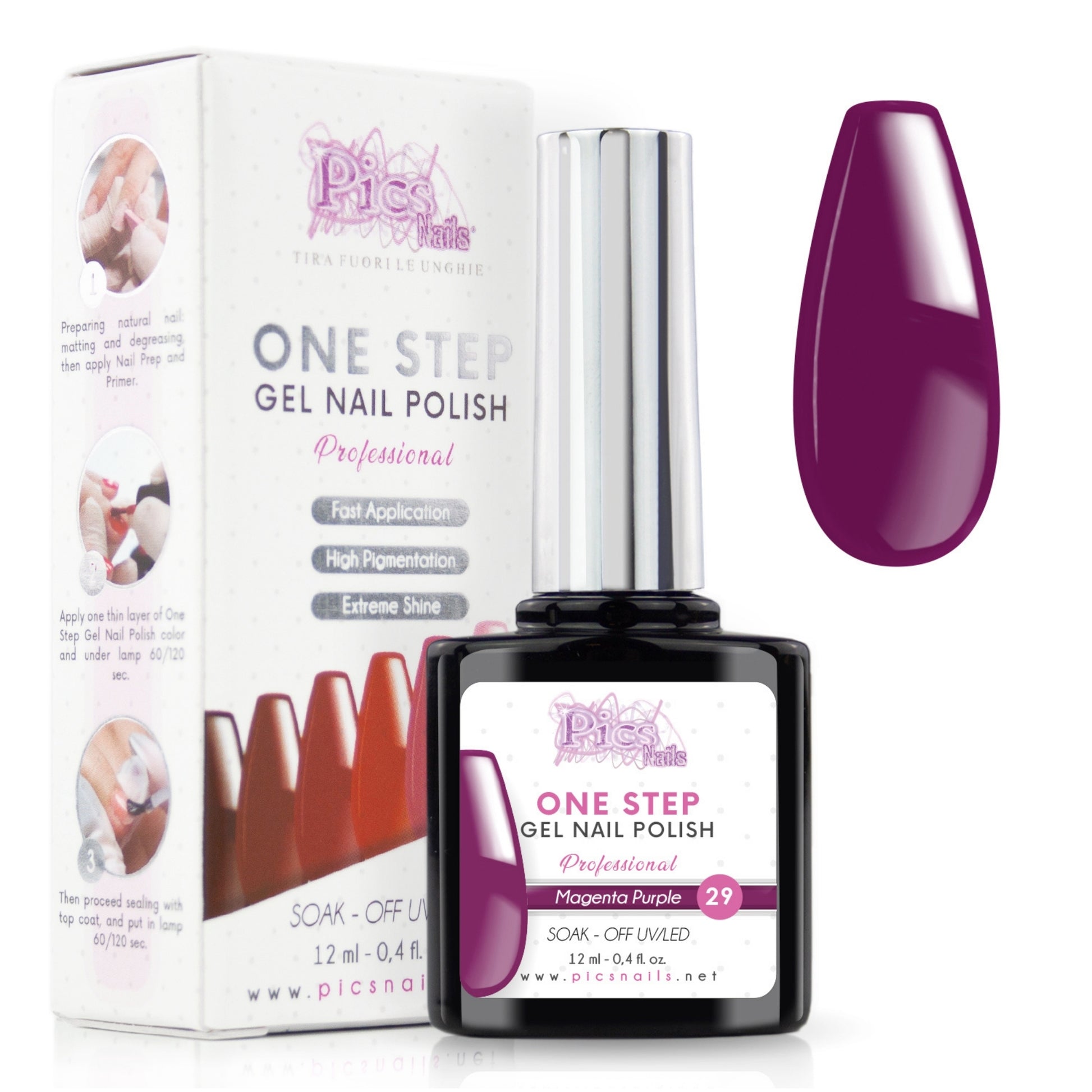 Smalto Semipermanente One Step Magenta Purple 29- 12 ml | Semipermanente 3in1 UV/LED Ultra Lucido