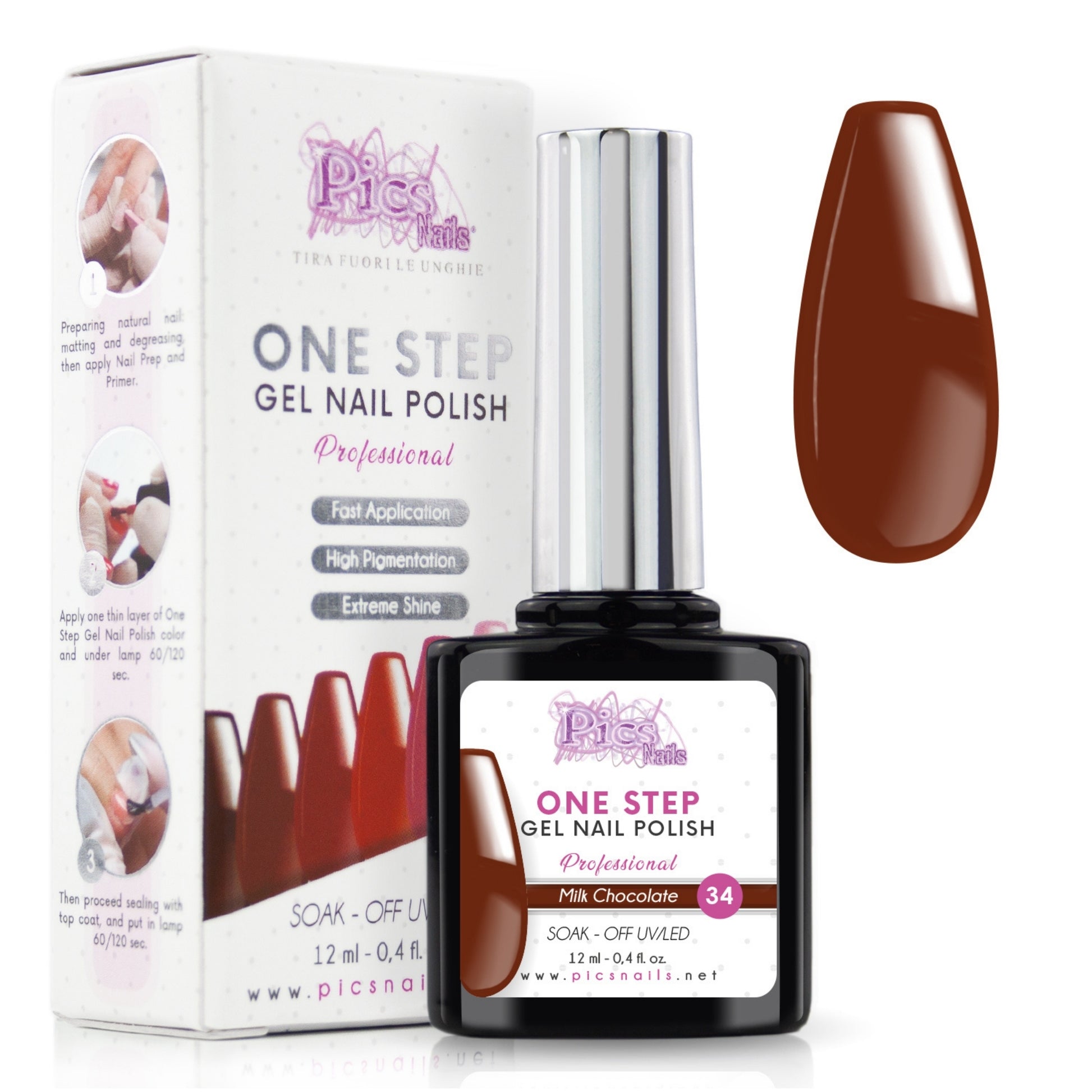 Smalto Semipermanente One Step Milk Chocolate 34 - 12 ml | Semipermanente 3in1 UV/LED Ultra Lucido