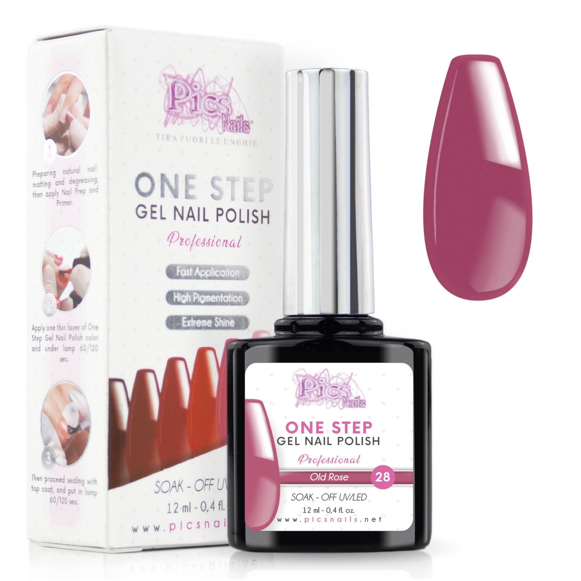 Smalto Semipermanente One Step Old Rose 28 - 12 ml | Semipermanente 3in1 UV/LED Ultra Lucido