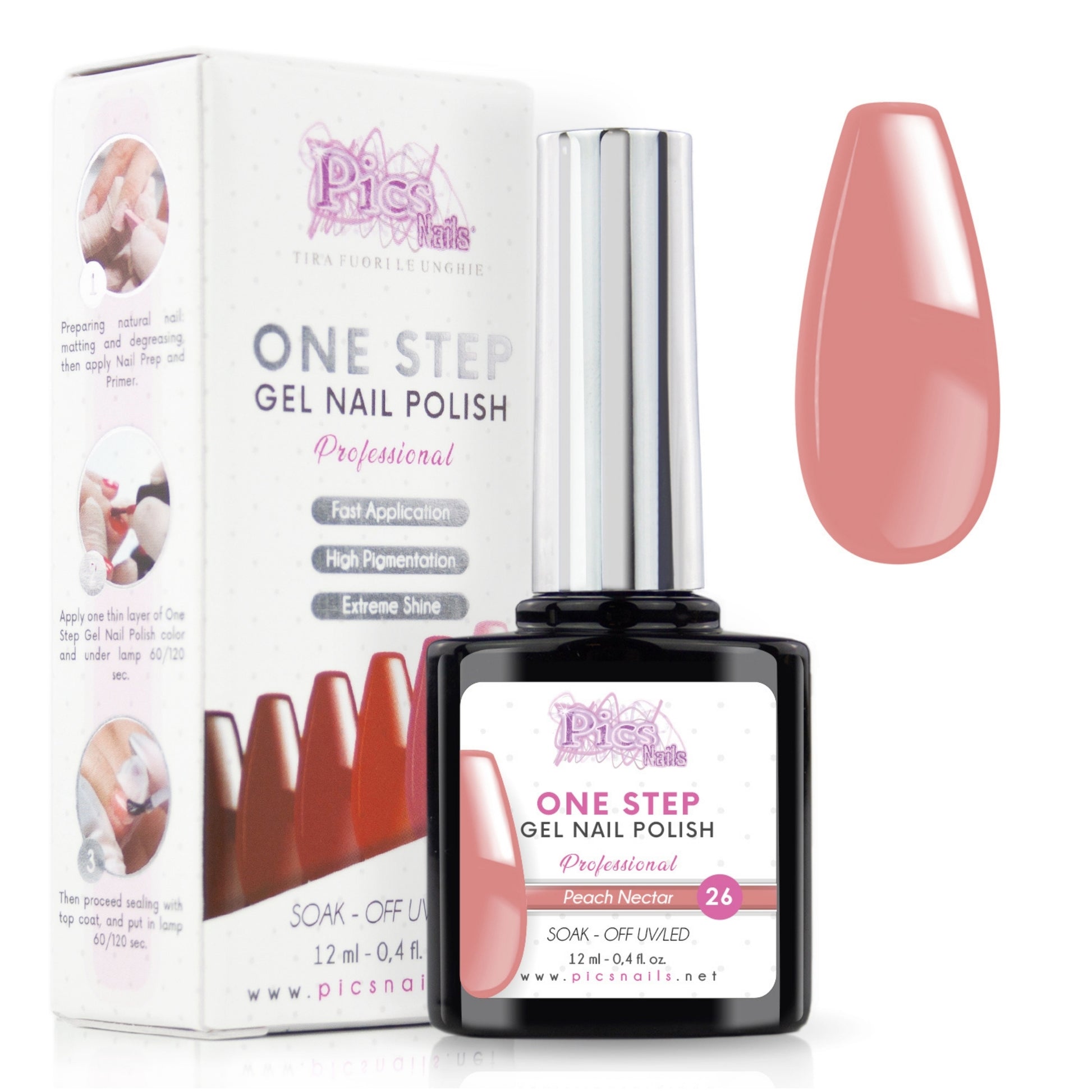 Smalto Semipermanente One Step Peach Nectar 25 - 12 ml | Semipermanente 3in1 UV/LED Ultra Lucido