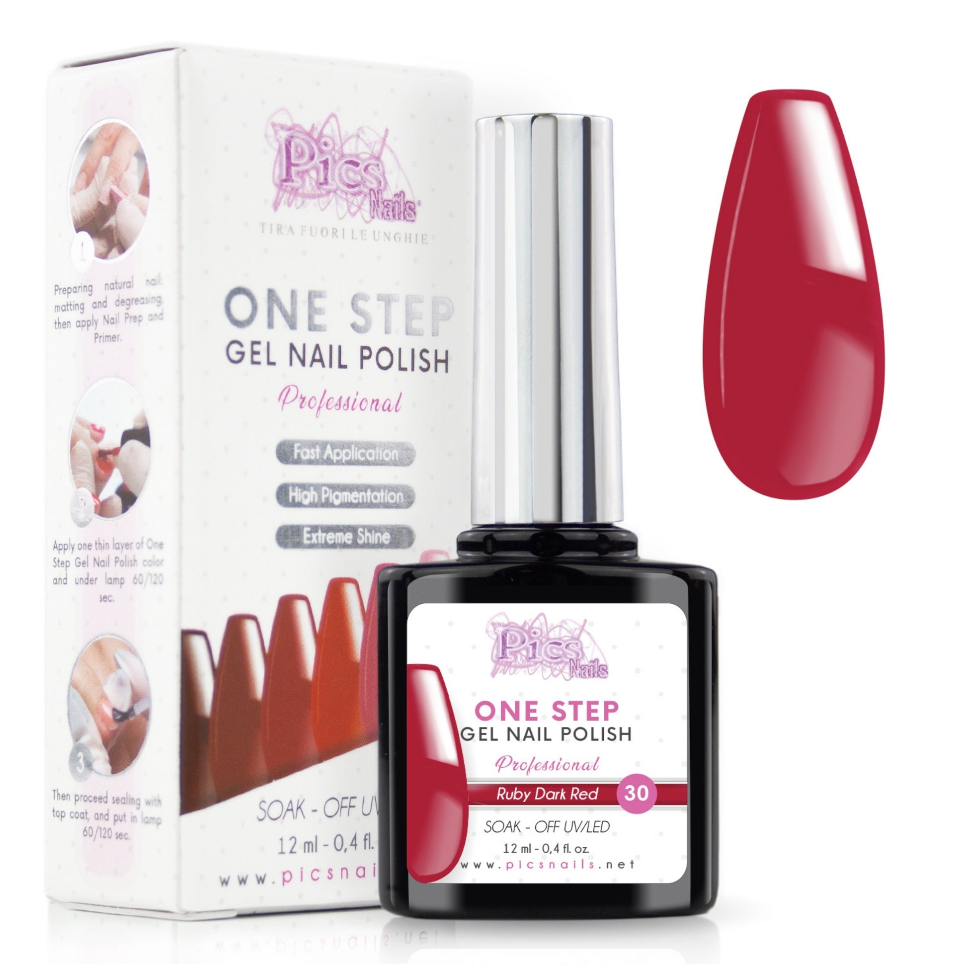 Smalto Semipermanente One Step Ruby Dark Red 30 - 12 ml | Semipermanente 3in1 UV/LED Ultra Lucido