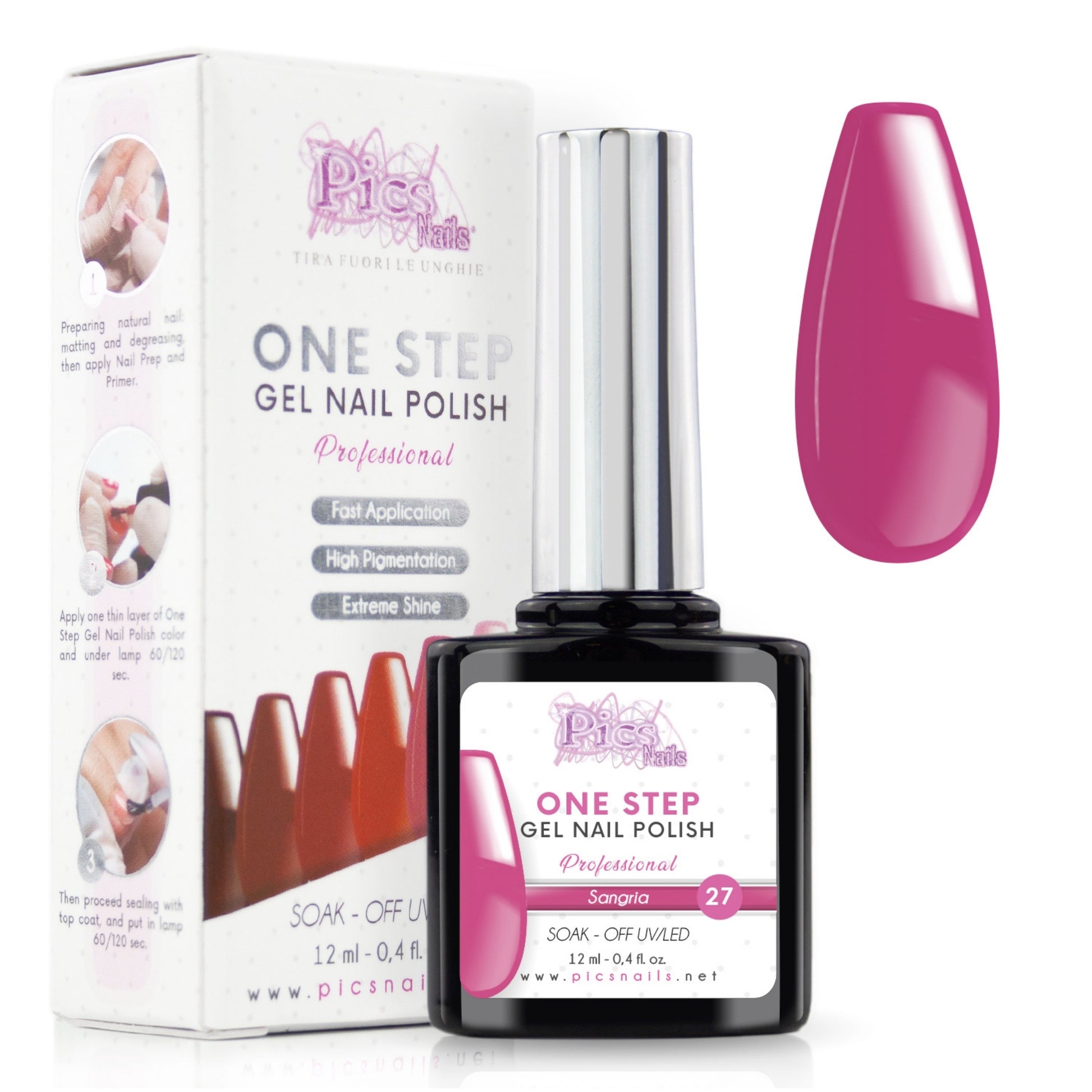 Smalto Semipermanente One Step Sangria 27 - 12 ml | Semipermanente 3in1 UV/LED Ultra Lucido